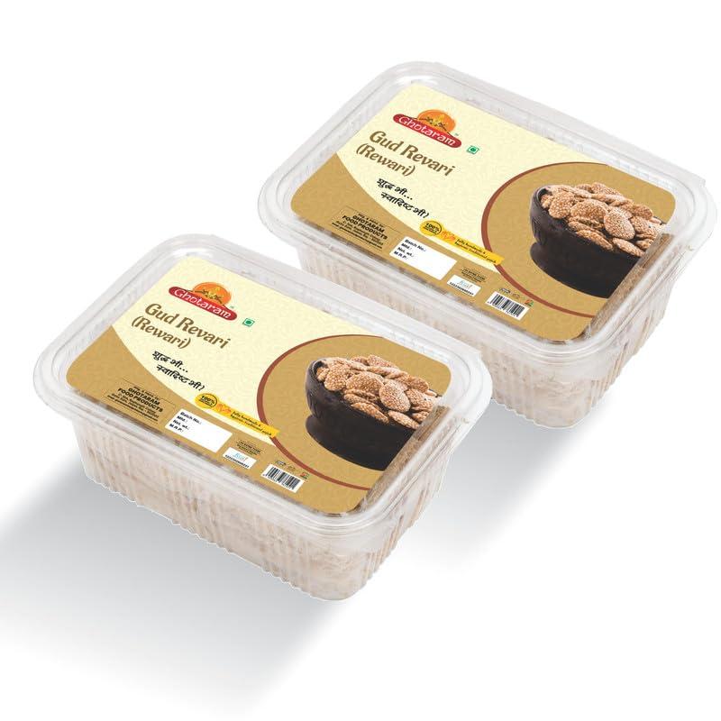 GHOTARAM GHOTARAM GAJAK BHANDAR Crispy Revdi | Rewari | Rewri | Gazzak Rebdi | Reori | Rewdi Sweet | Gajjak Sweets | Revadi | Festival Mitha | No Added Preservatives And Colours-100g*2Pack