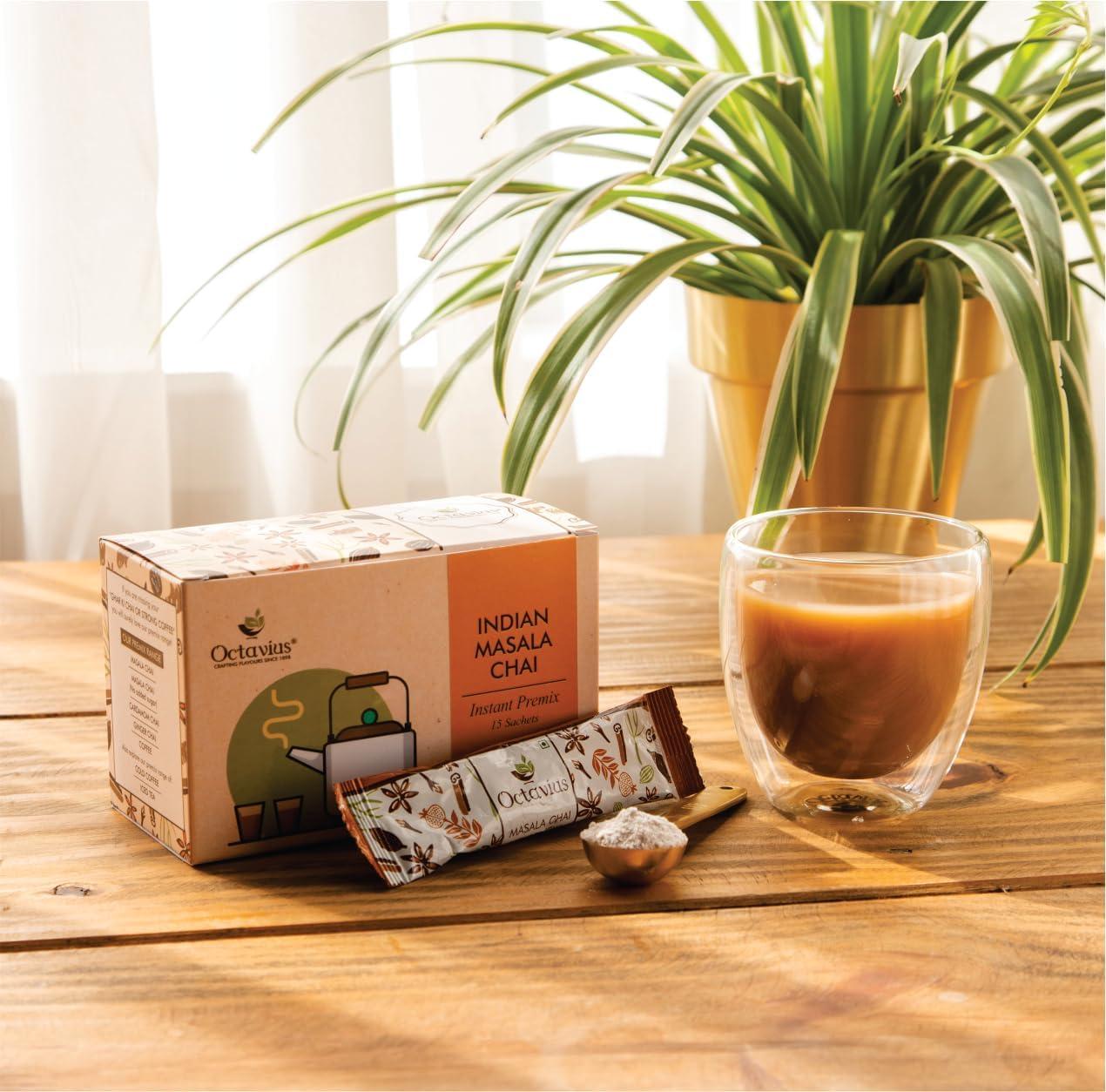 Octavius Octavius | Indian Masala (No Added Sugar) Premix Tea - 15 Pouches | Low Sugar | Readymade Tea Mix | Ready Tea | Premix Tea Powder | Instant Tea | Tea Premix | 15 Sachets