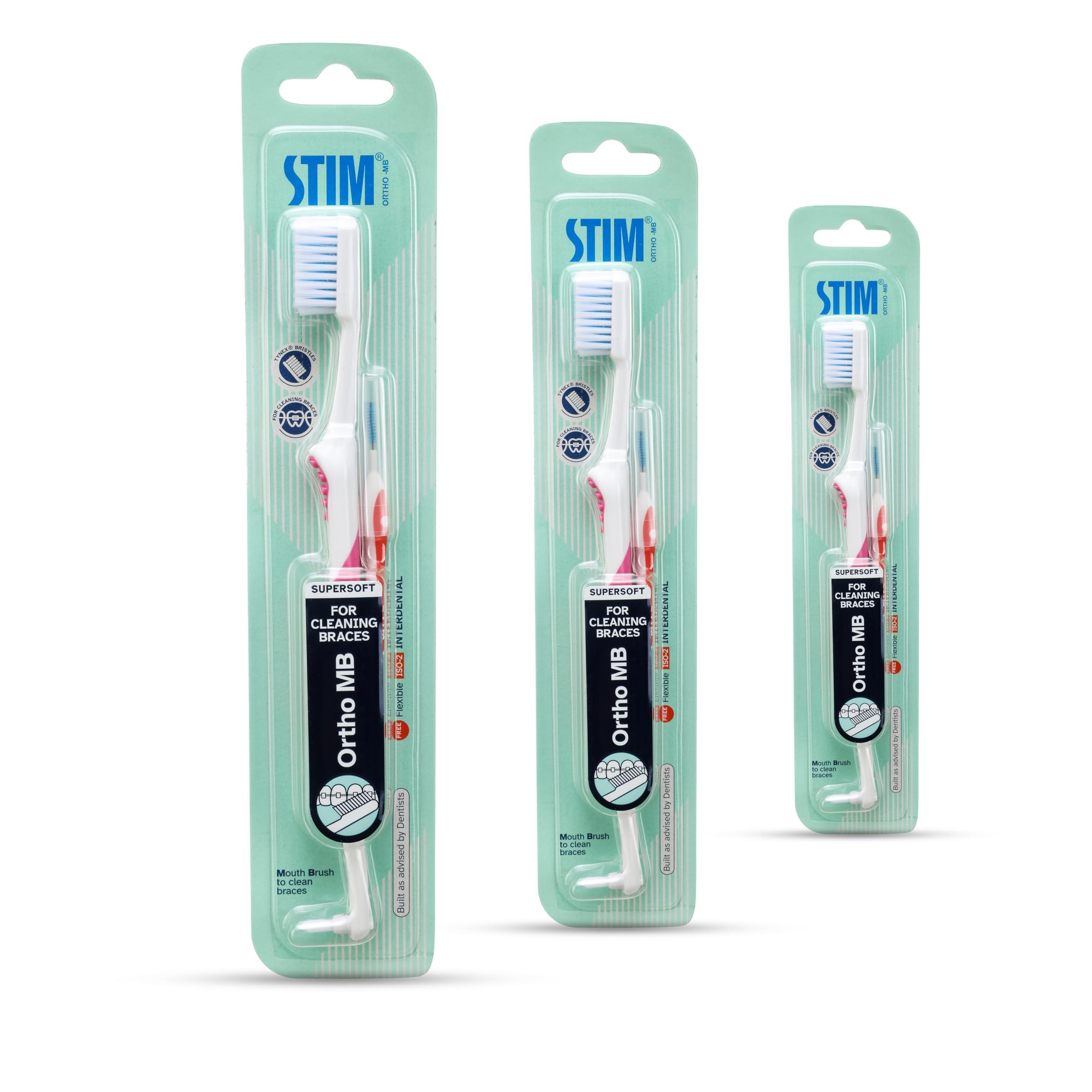 STIM STIM Ortho MB Toothbrush For Braces, Super Soft Bristles For Adults - Pack of 3