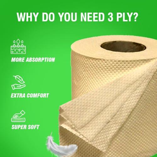 Beco Beco Toilet Tissue Rolls | 3-ply, 1920 Pulls (160 x 12 Rolls) | Tissue Paper Roll, Toilet Paper Roll - Eco Friendly, Soft & Highly Absorbent, 100% Natural Bamboo, Chemical-Free, Hypoallergenic