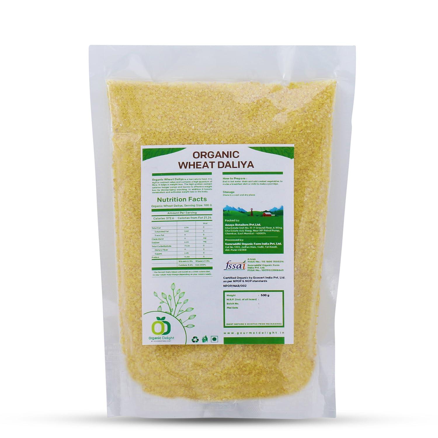 Organic Delight Organic Delight Wheat Daliya with High Fiber & Protein, Crushed Wheat Thuli for Used in Light Breakfast, Broken Wheat Gehu/Multi Grain Dalia (500g)