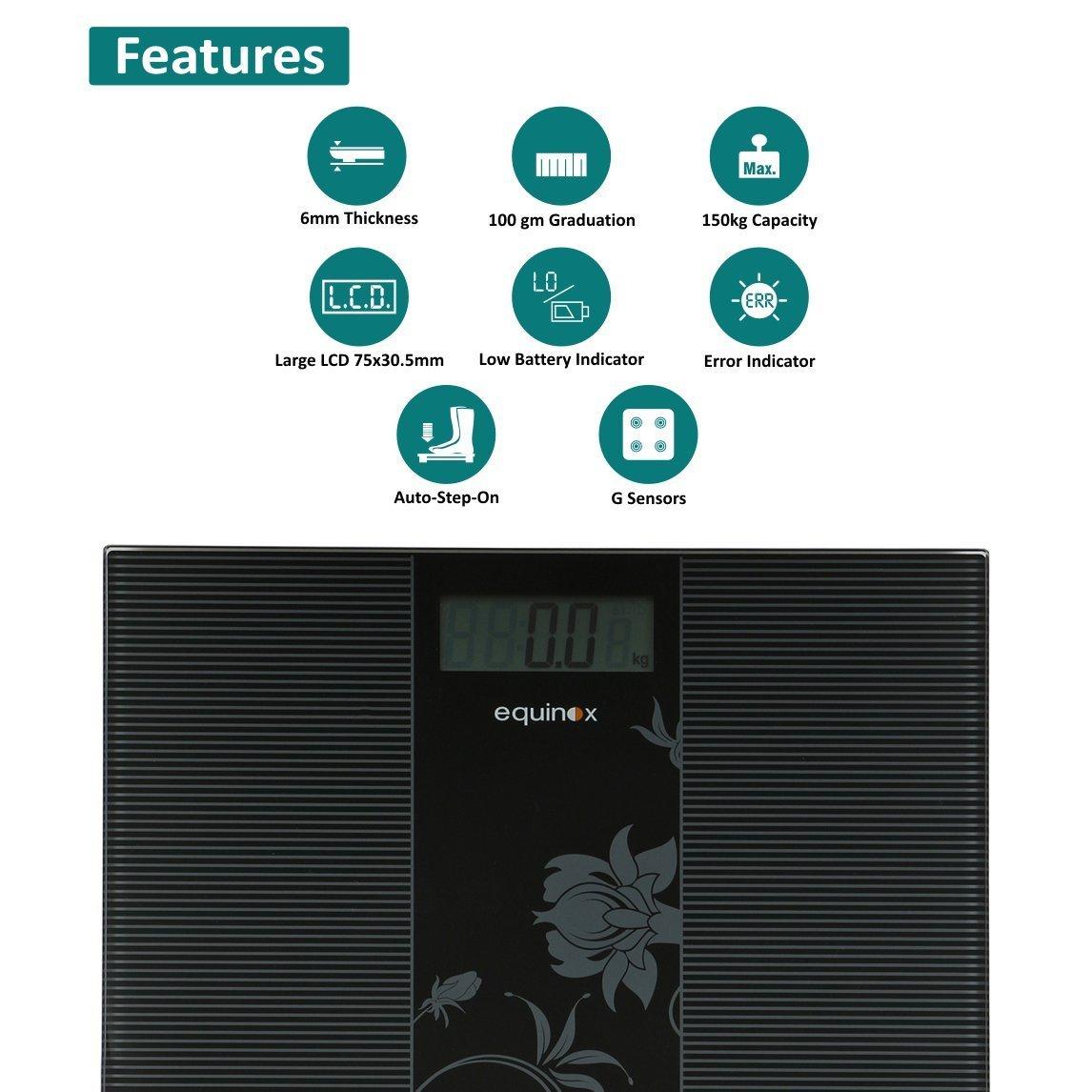 Equinox equinox EQ-EB-9300 Personal Weighing Scale-Digital (Black, 150 Kg)