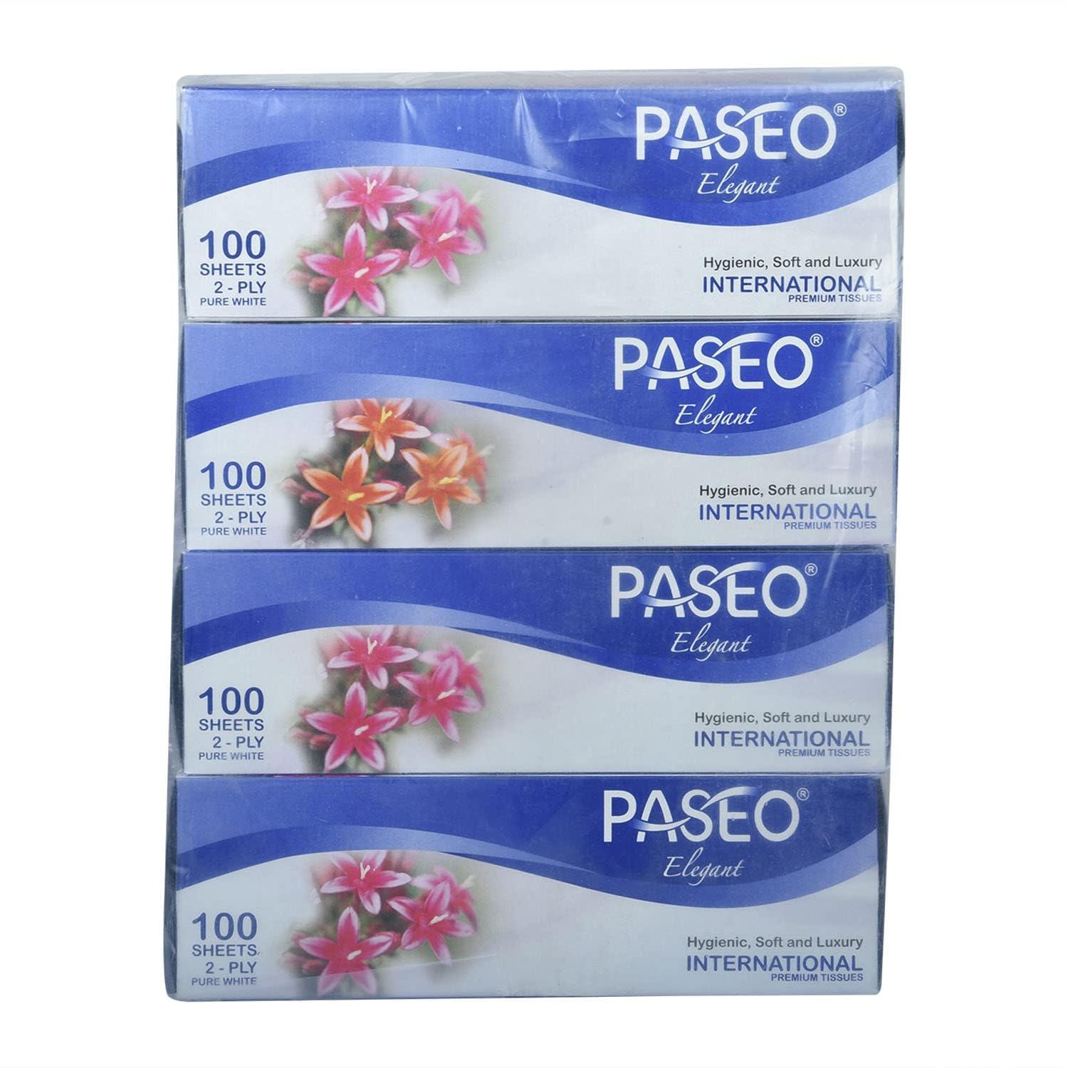 PASEO Paseo Elegant 2-Ply International Premium Facial Tissues, Hygienic, Soft and Luxury (19.5x20cm Each Sheet, 100 Sheets Each Box, White, 8 Boxes)