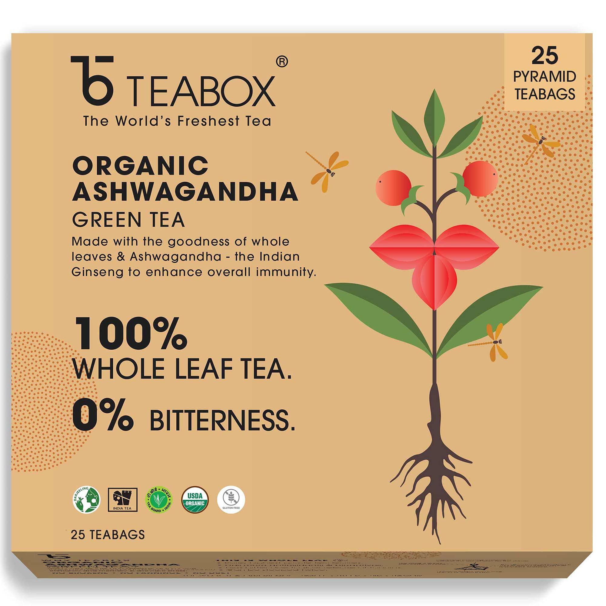 Teabox Teabox Organic Ashwagandha Green Tea 25 Teabags & Teabox Organic Green Mint Tea 25 Teabags