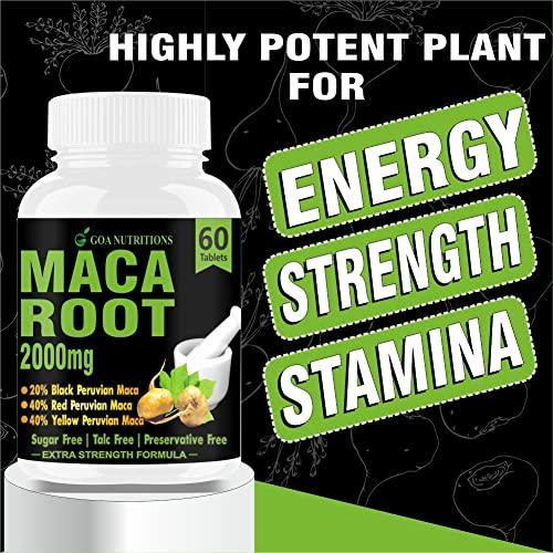 GOA NUTRITIONS GOA NUTRITIONS Maca Root Extract Adaptogen Complex Red, Black and Yellow Grade, As Dietary Supplement, No Sugar, Preservatives, And Talc -60 Tablets (Pack 1)