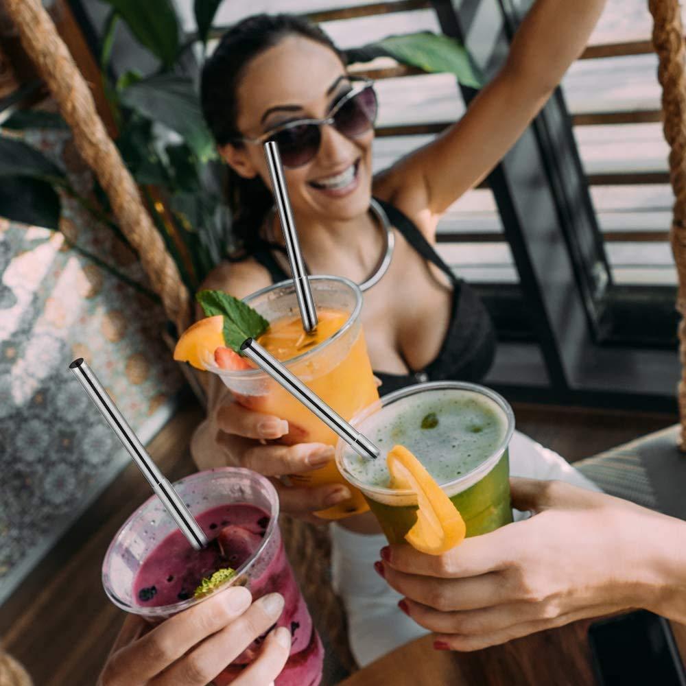 IKTU Iktu Telescopic Reusable Straws, Portable Stainless Steel Drinking Straw with Cleaning Brush and Storage Case, Folding Metal Straw for Travel, Home and Office (Silver + Rainbow)