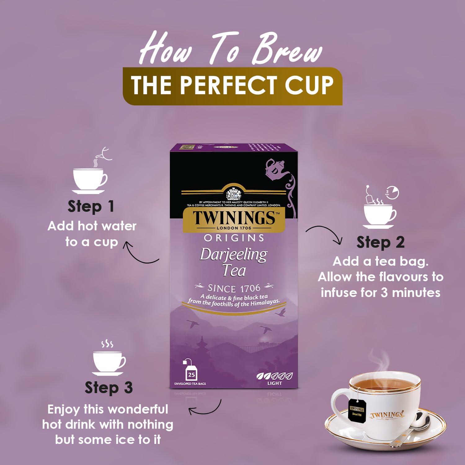 Twinings Twinings Darjeeling Tea,25 Teabags,Premium Black Tea,Twinings Origins,Light Strength,Delicate&Subtle,50 Gm,Pack of 25