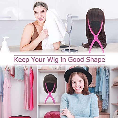Dreamlover 14.2, Hot Pink: Dreamlover 3 Pack Short Wig Stands For Wigs, 14.2 Inches Portable Collapsible Wig Dryer, Durable Wig Holder, Travel Wig Stands (Hot Pink)