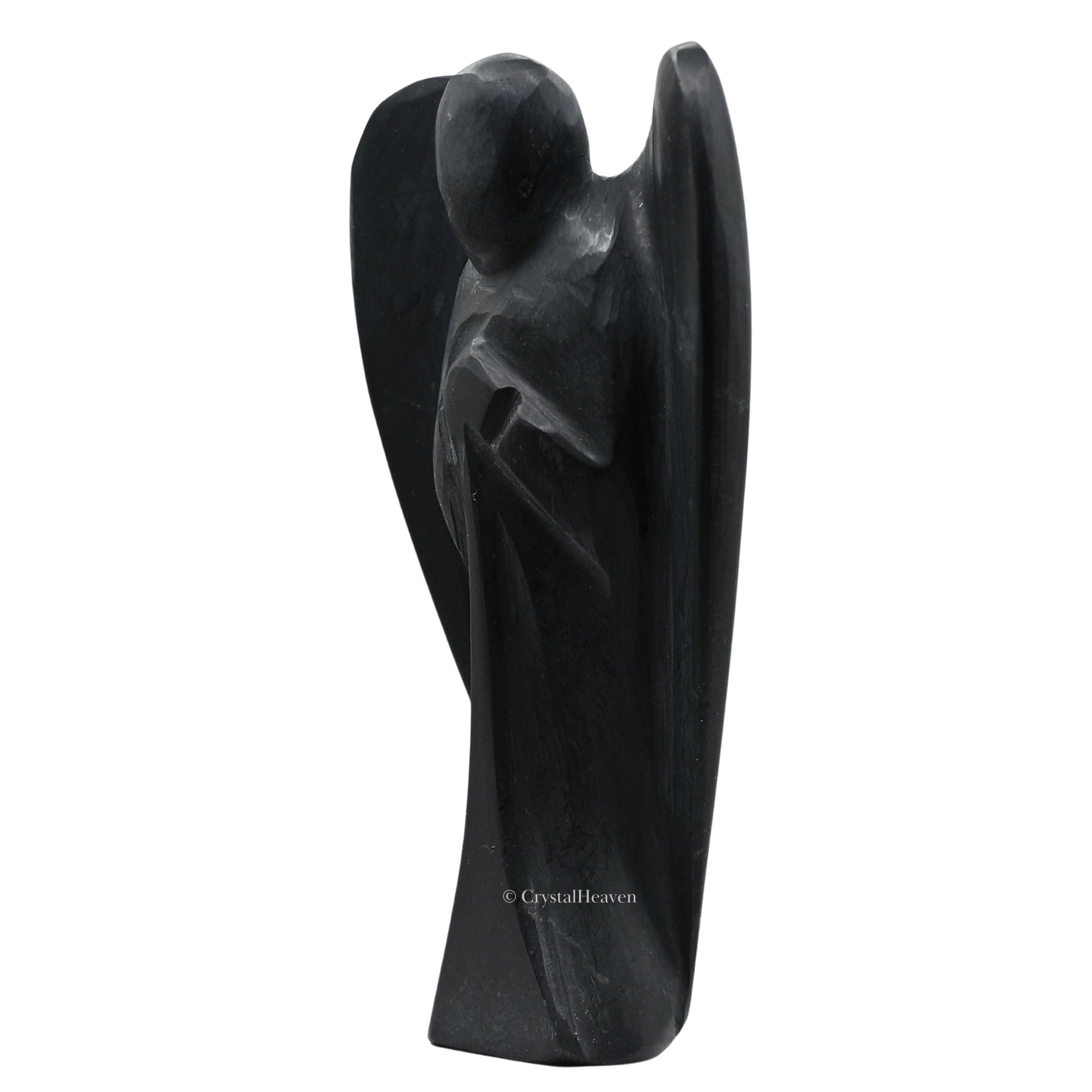 Crystal Heaven Certified Shungite Crystal Angel Pocket Figurines Idol - AAA Grade Original Healing Gemstone for Yoga Reiki Meditation Feng Shui (4 Inches)