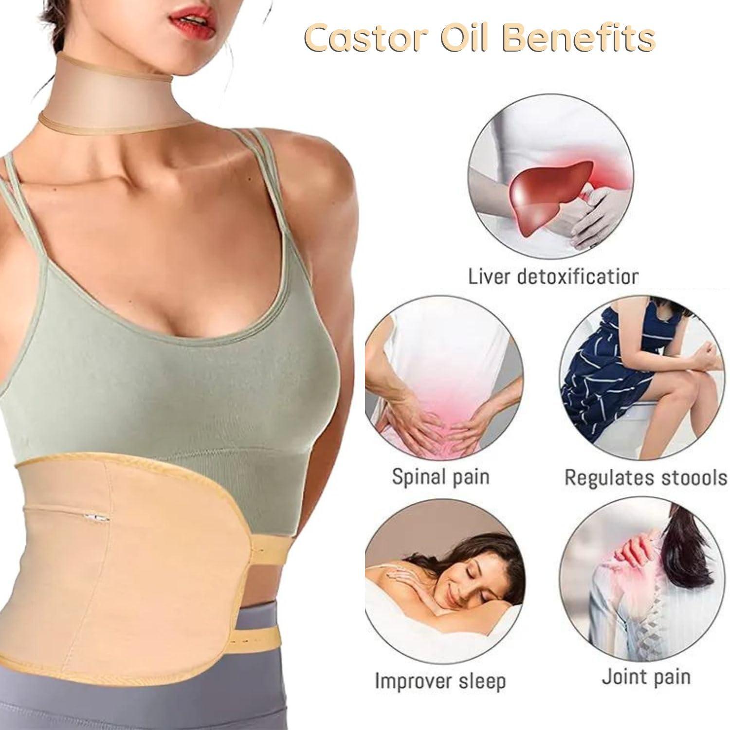 FittyFlux FittyFlux Castor Oil Wrap Pack for Liver Detox, Waist, Thyroid Neck & Insomnia, Absorbent Caster Oil Packs with Soft Organic Cotton and Elastic Strap, Anti Oil Leak Material (Khaki)