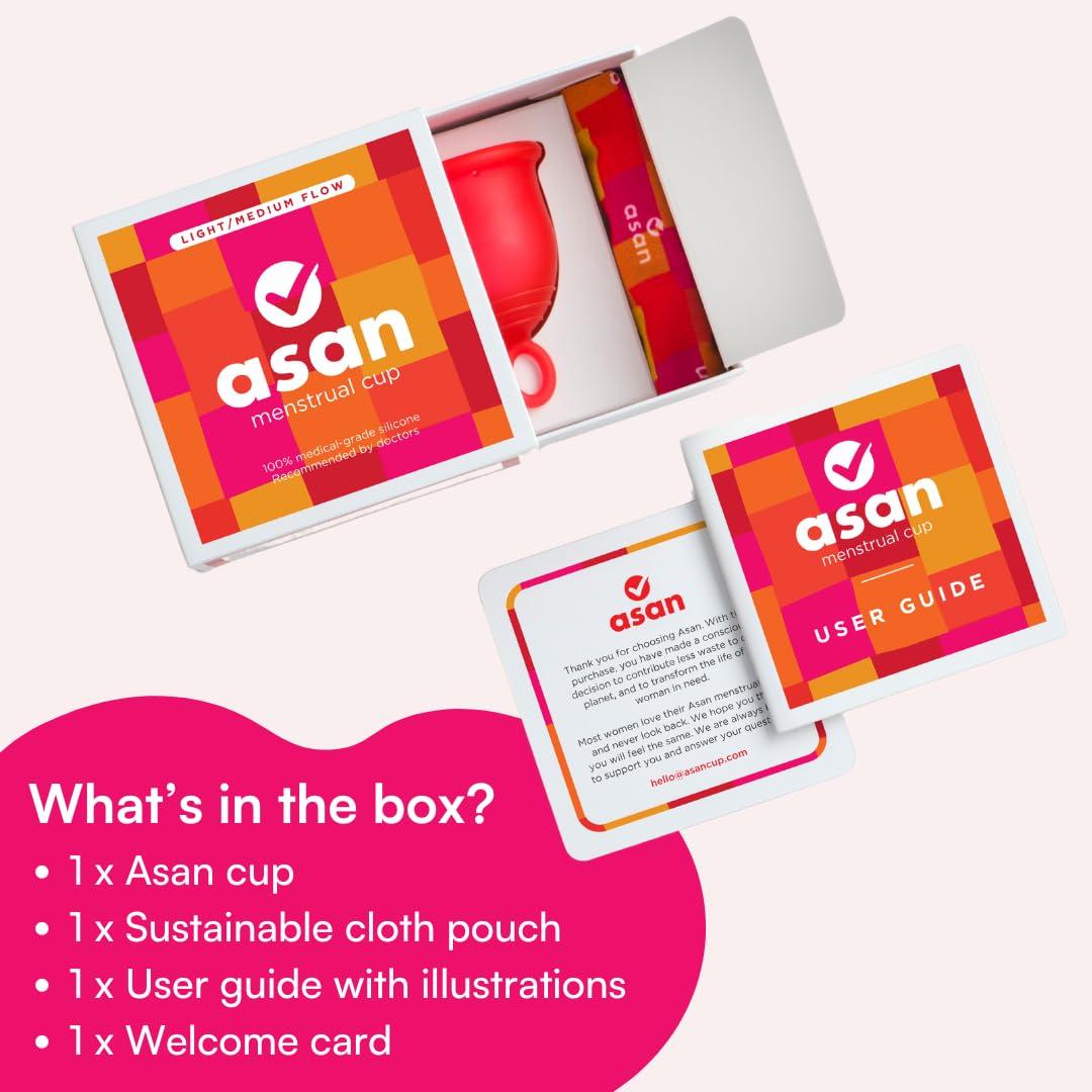 Asan Asan Menstrual Cup-Easiest Cup To Insert & RemoveISpecial Ring Design|Premium Medical Grade SiliconeIDesigned In The Usa (Heavy Flow),Pack of 1 Count,Red