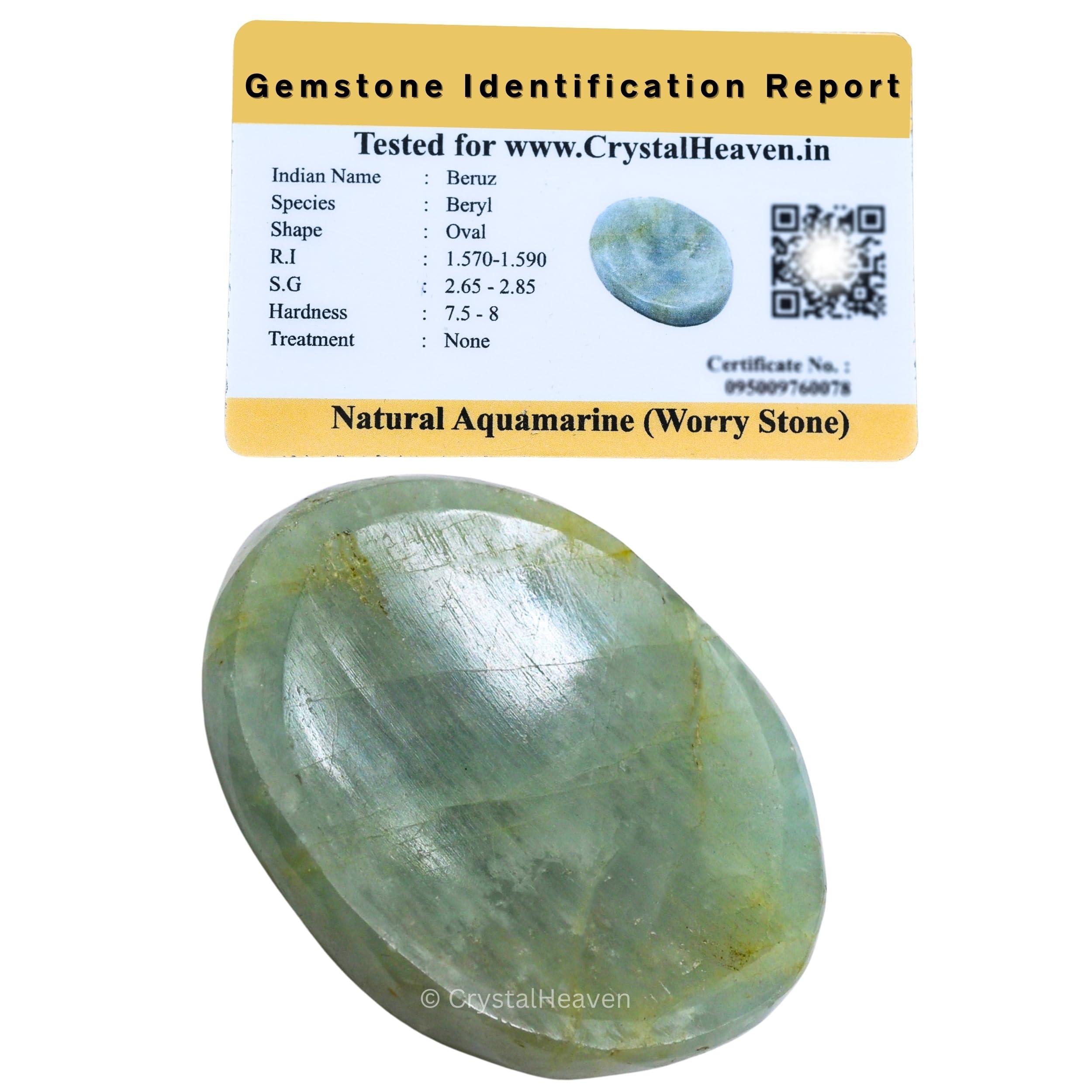 Crystal Heaven Certified Aquamarine Crystal Thumb Worry Pebbles Stones for Anxiety Stress Relief Massage - AAA Grade Original Healing Gemstone Agate Rubbing Stone for Yoga Meditation Spiritual Reiki Feng Shui