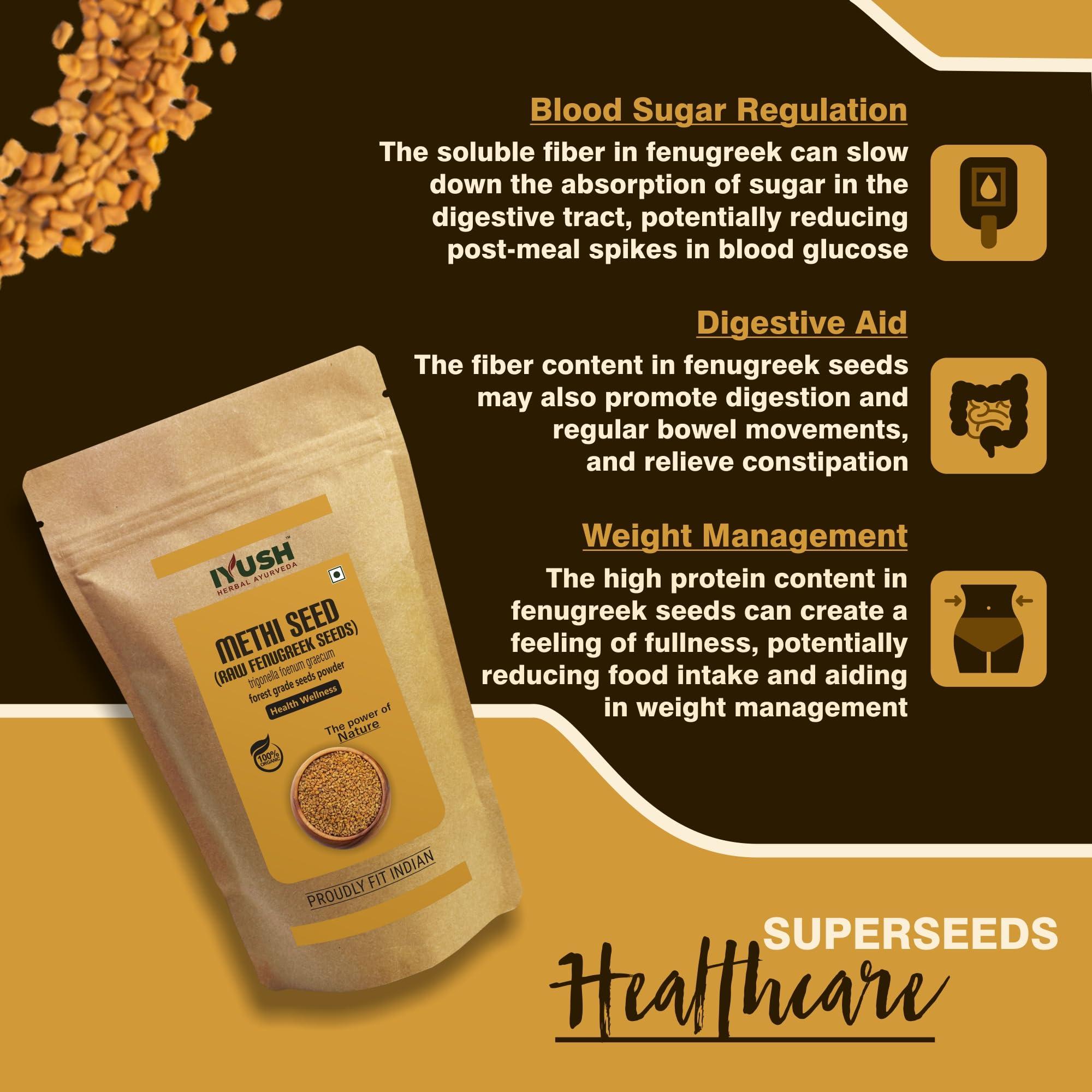 IYUSH IYUSH Herbal Ayurveda Organic Methi Seeds, 900gm | Organic Fenugreek Seeds | Methi Dana Seeds or Dana Methi | Menthulu Seeds | Meethi or Mathi Seeds or Venthayam Seeds | Maithi Dana or Uluva Seeds |