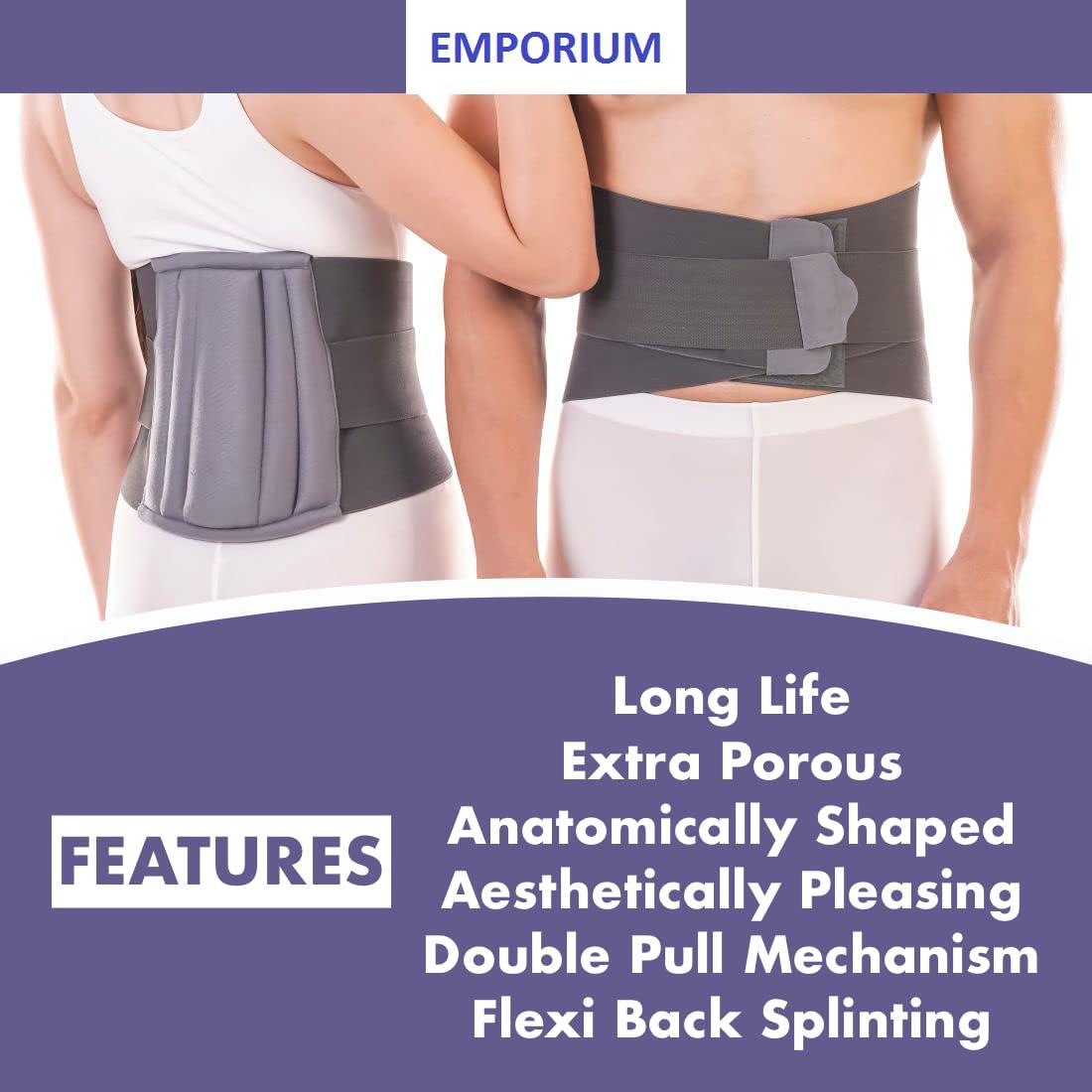 EMPORIUM EMPORIUM Lumbar Sacral Belt for Back Brace, Posture Corrector Therapy Belt for Lower Back Pain Relief, Orthopedic Cushion Back Support for Man & Woman (110-120 cm) (2XL)
