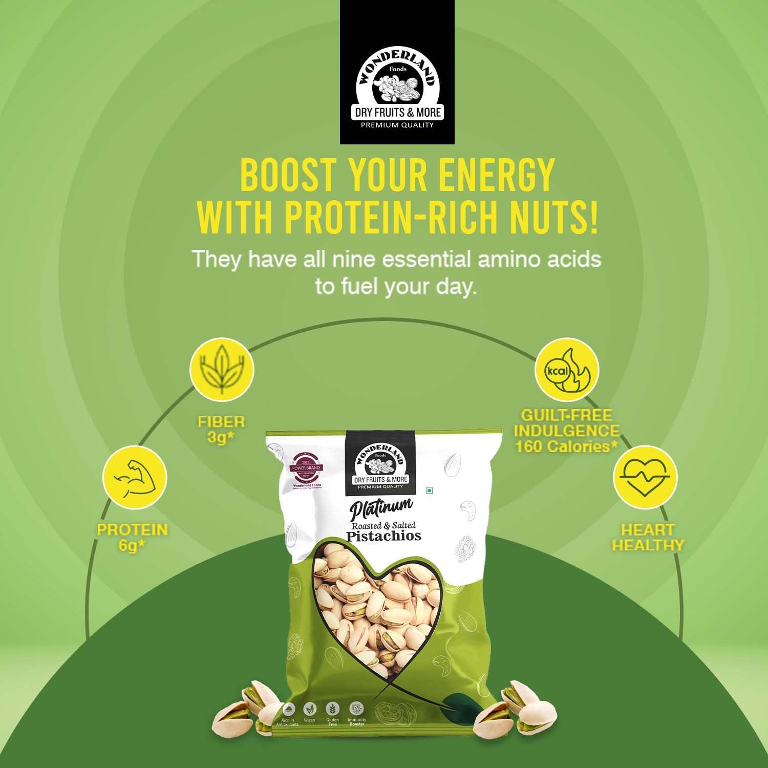 WONDERLAND FOODS (DEVICE) WONDERLAND FOODS (DEVICE) Dry Fruits Platinum California Roasted & Salted Jumbo Pistachios (Pista) 400g Pouch | Super Crunchy & Delicious Healthy Snack | Vitamins & Minerals Rich | Immunity Booster