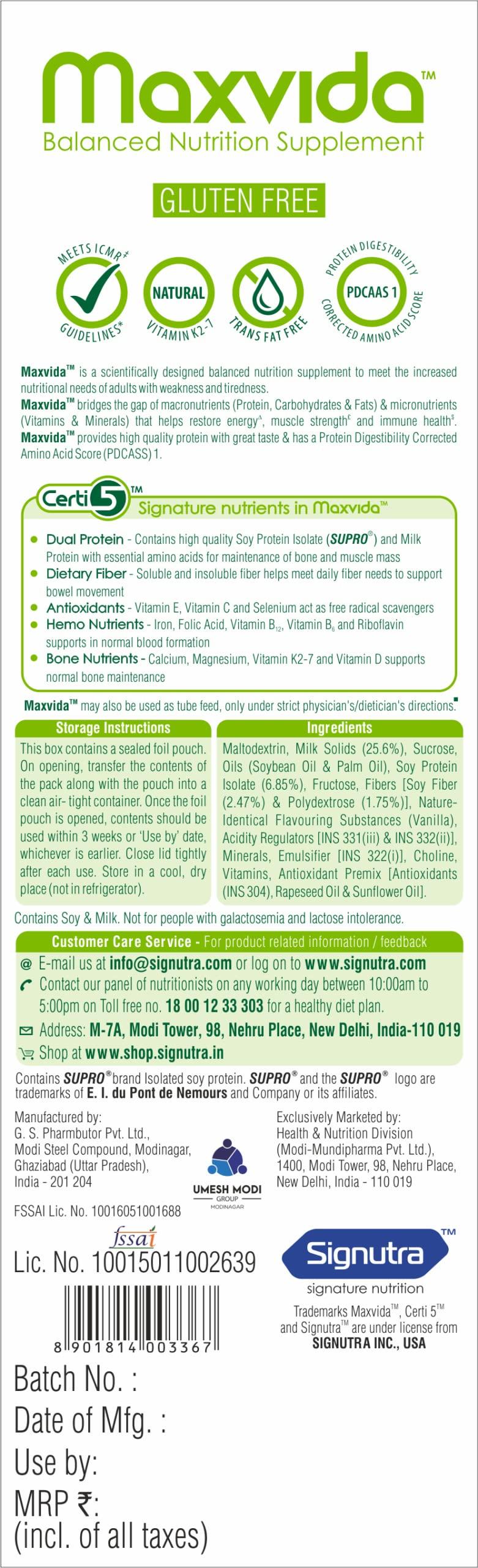 Maxvida Maxvida Balanced Nutrition Supplement for Adults (Vanilla Flavored, 500g)