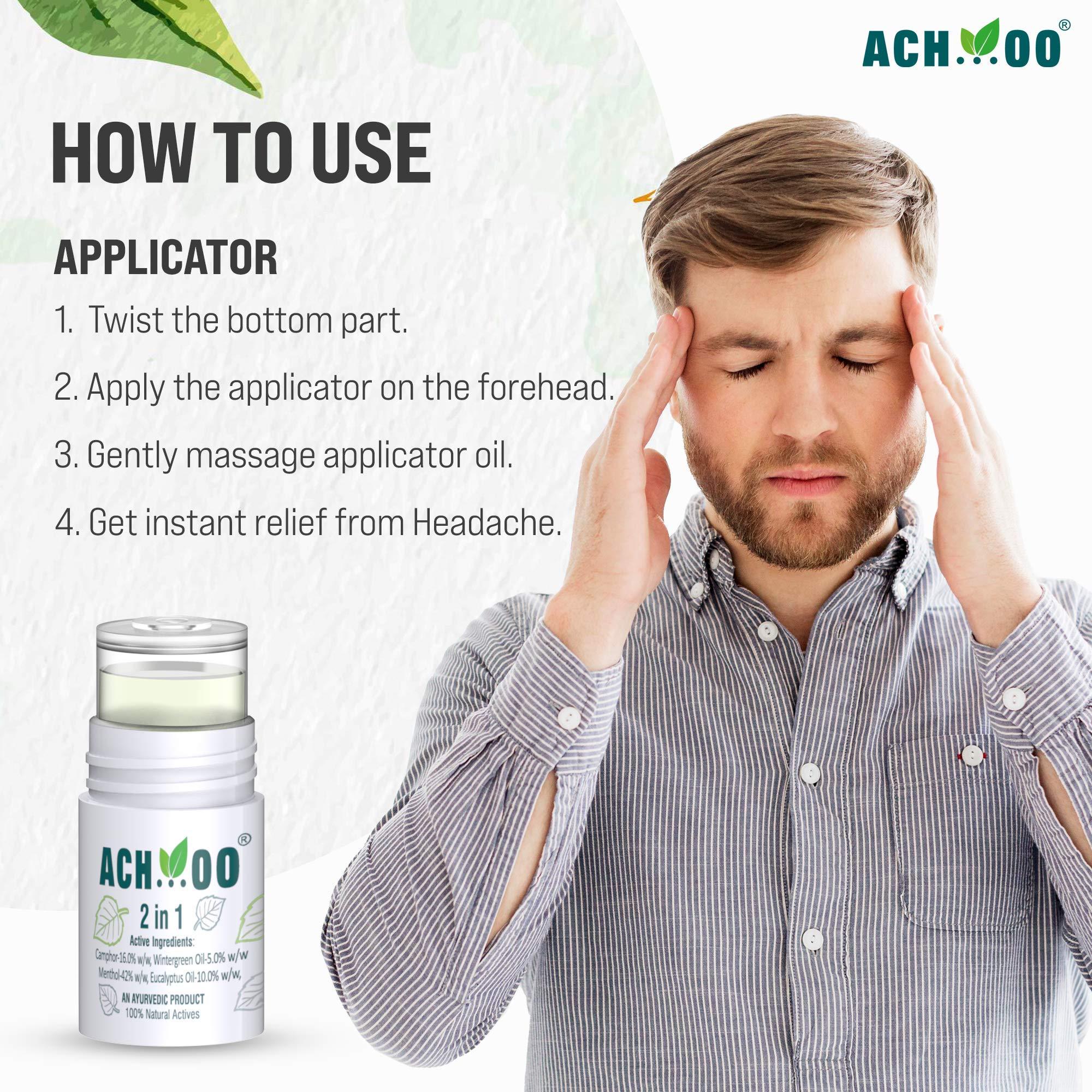 ACH...OO ACH...OO 2 In 1 Inhaler and Roll On Relief From Cold, Cough, Blocked Nose, Headache and Breathing difficulty | Cold & Nasal Congestion With 100% Natural Active Ingredients (Pack of 12 x 2ml)
