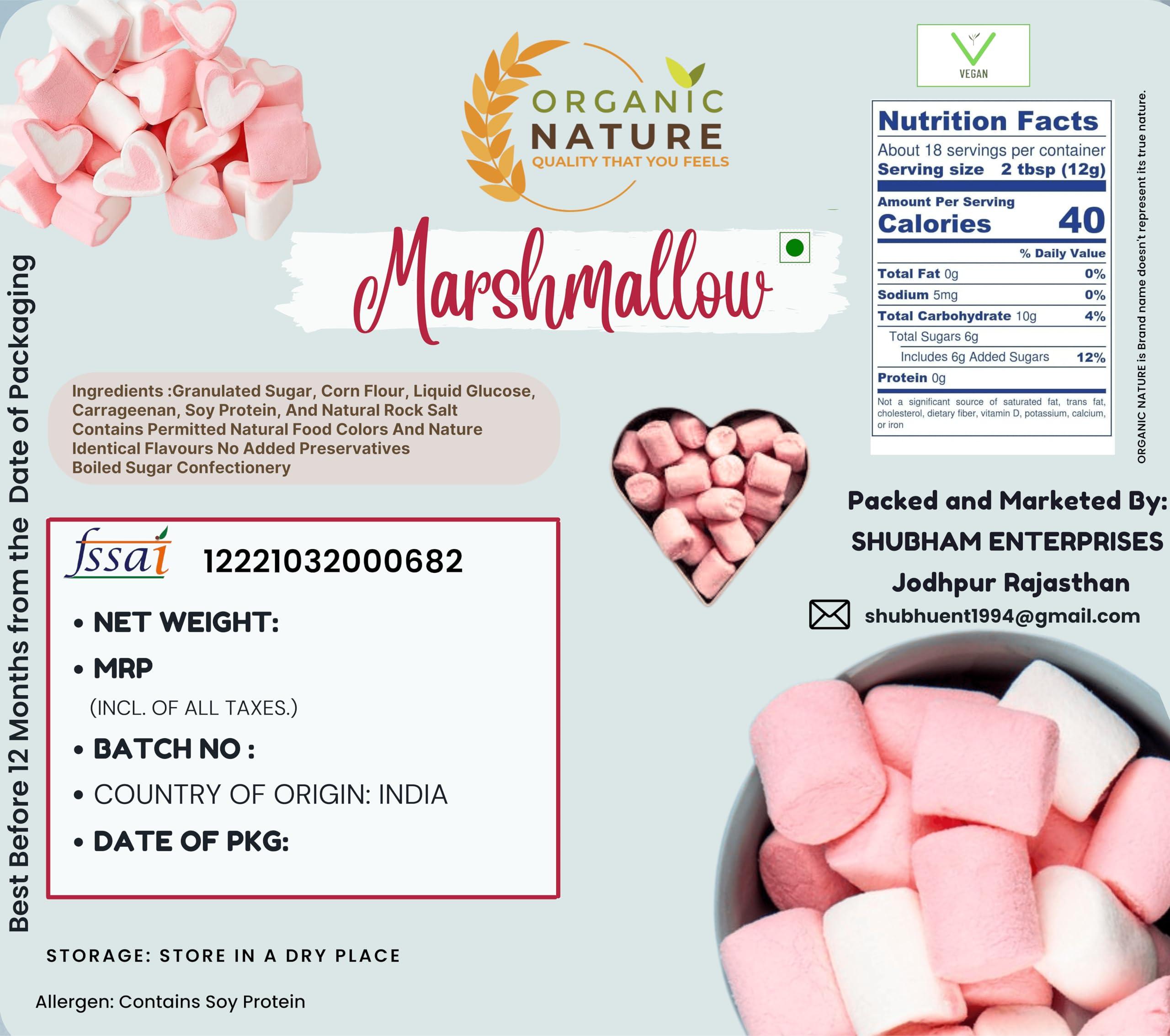 ORGANIC NATURE Organic Nature Marshmallows Pure Veg 150 Pieces Assorted Fruit Flavours Mini Marshmallow Candy Vegan Perfect for Kids and Adults