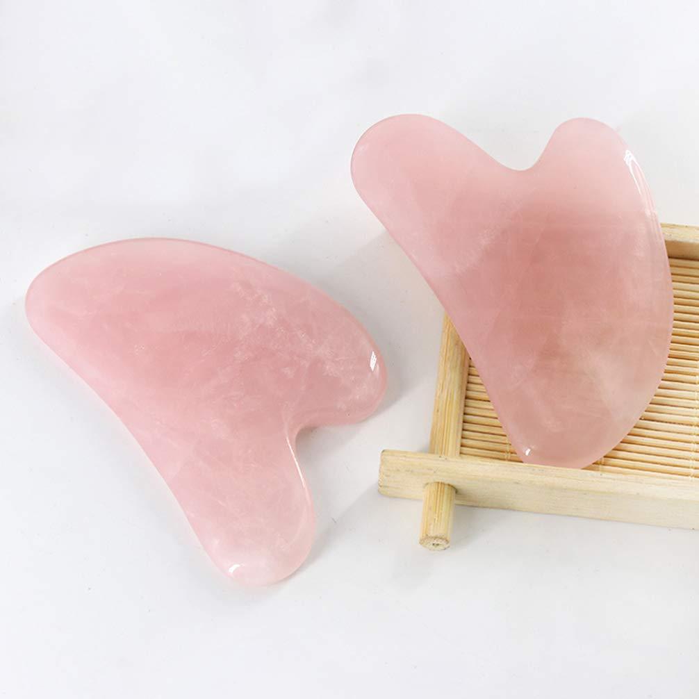 HEALLILY HEALLILY 2pcs Rose Quartz Tool Jade Stone Guasha Scraping Massage Tool Anti Aging Massage Tool SPA Body Skin