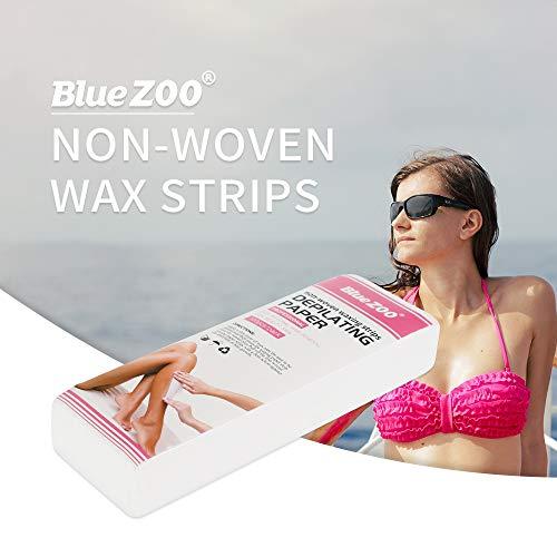 BlueZOO BlueZOO Wax Strips 100 Pack 7.9 x 2.8 Inches Professional Salon Non-Woven Waxing Strip Depilatory Paper for Facial and Body Hair Removal