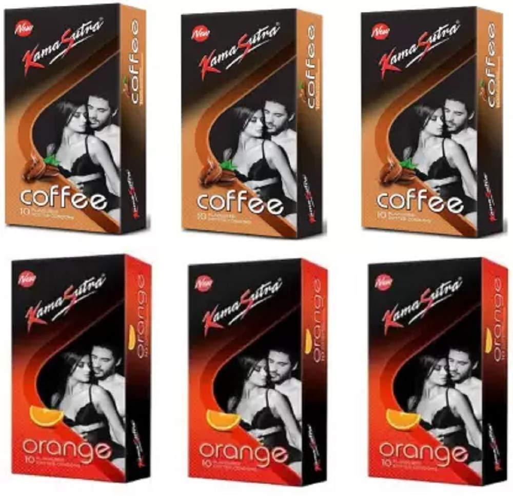 KamaSutra KamaSutra 3 Coffee and 3 Oarnge Flavoured Dotted Condom 10Pcs Each (Pack Of 6) Condom (Pack of 6, 60S)