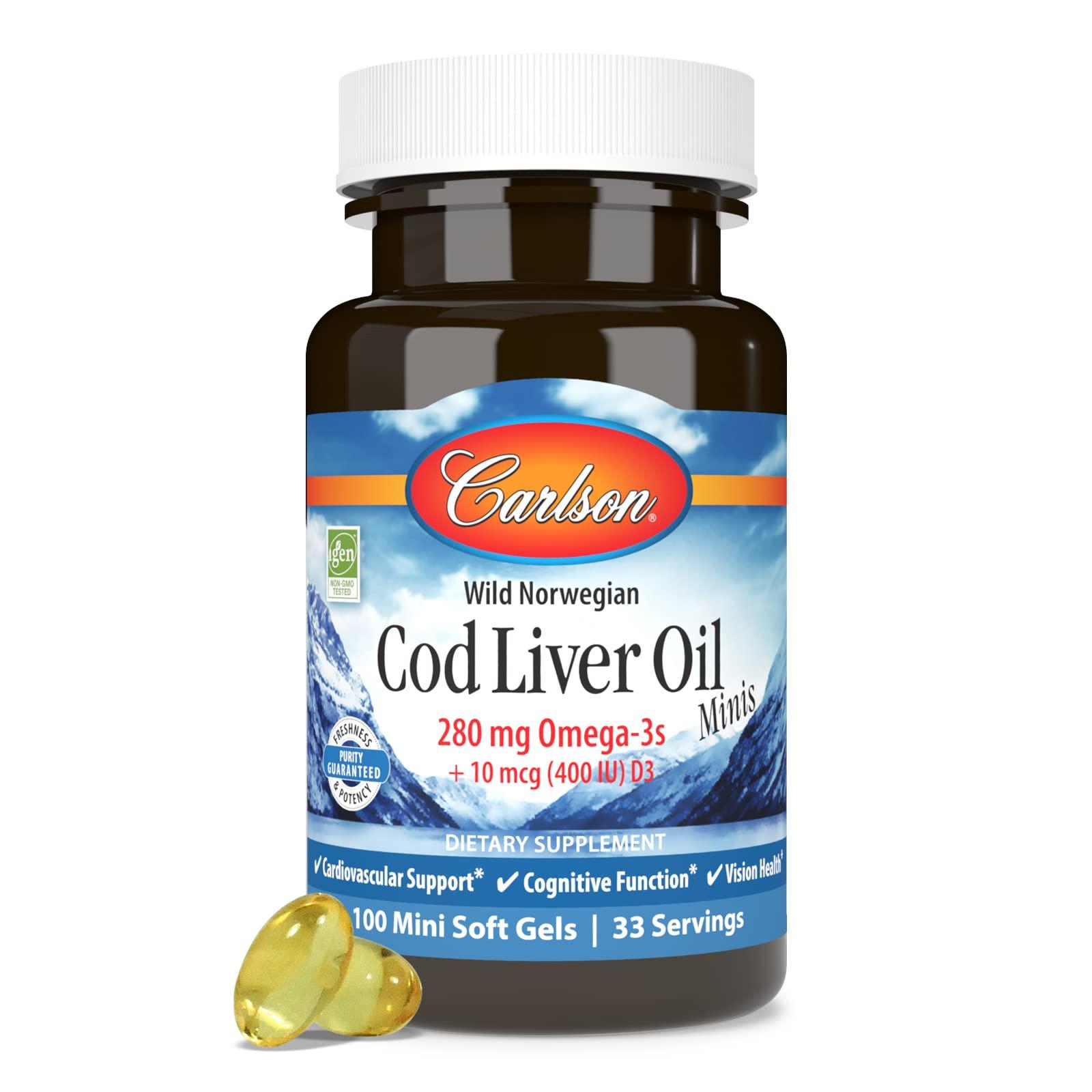 Carlson Carlson Labs Norwegian Cod Liver Oil, A natural source of Vitamins A and D, 100 Softgels
