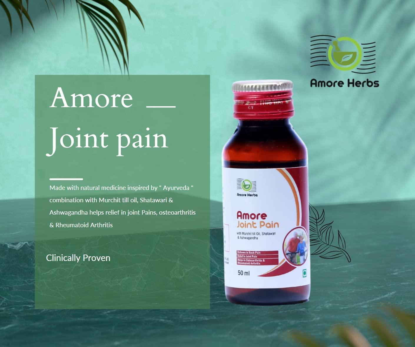 AMORE HERB Amore Joint Care Oil Ortho Pain Relief Oil An Effective Ayurvedic Massage Oil for Pain Relief, Joint Pain, Muscle Pain, Osteoarthritis | Visible improvement in 7 days (Pack of 3, 50ml X 3 = 150ml)