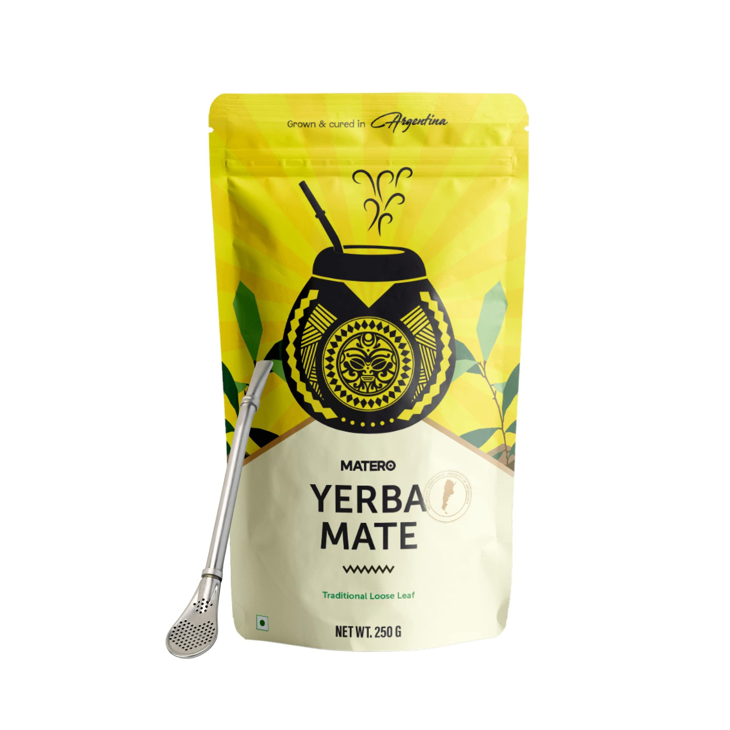 Matero Yerba Mate Matero Yerba Mate traditional Argentine Yerba Mate Loose Leaf With Filter Mate Straw (Bombilla) (250grams)