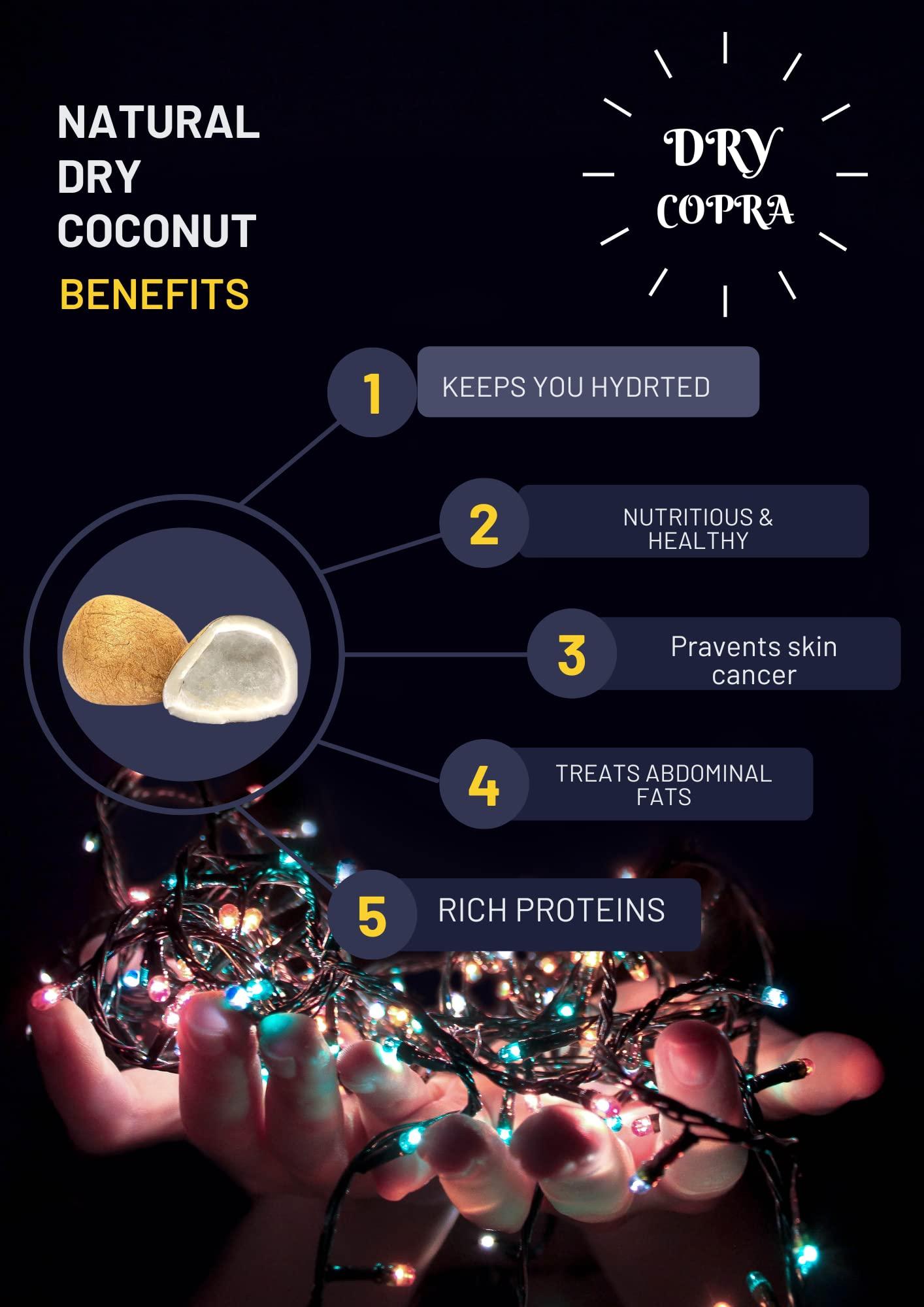 PRIYA ESTATE Natural Dry Coconut ( Natural Sun Dried Dry Copra Best USE for Making Sweets ,PUJA and Dessert ETC ) SUKHA Gola