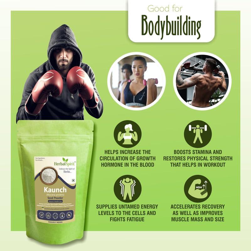 HerbalSpirit Herbal Spirit Kaunch Beej Powder, 900gm | Konch Beej Powder | Mucuna Pruriens Powder | Kapikachu Powder | Koch Ke Beej | Dulagondi Powder | Velvet Beans | White Konch Beej | White Konj Beej |