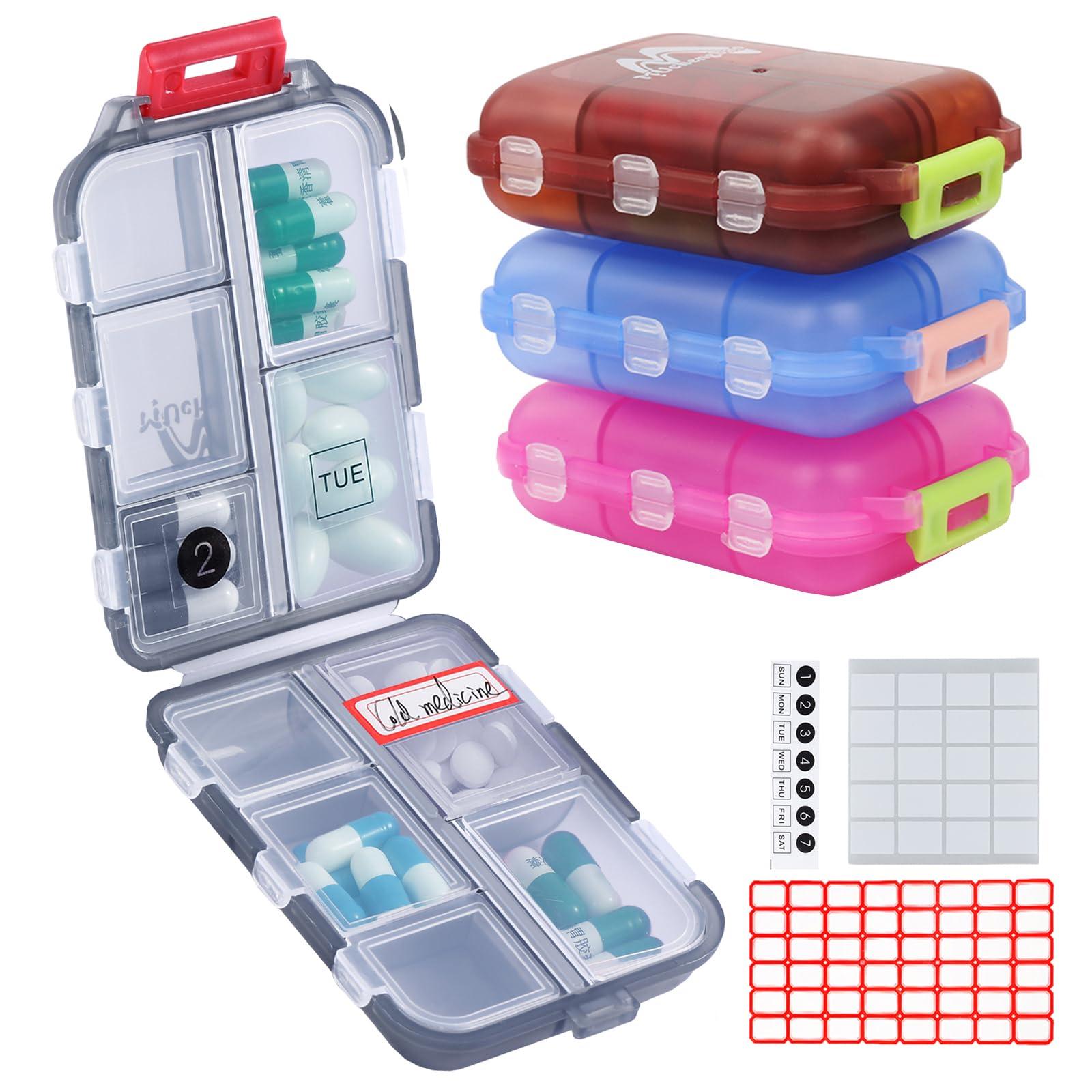 M MUCHENGBAO 4 Pack Pill Case Portable Small Weekly Travel Pill Organizer Portable Pocket Pill Box Dispenser for Purse Vitamin Fish Oil Compartments Container Medicine Box by Muchengbao