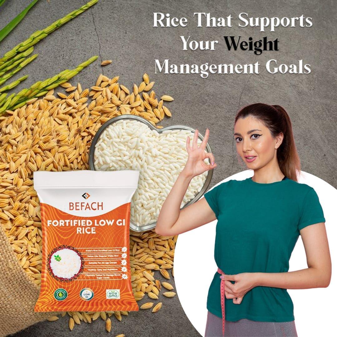 Befach 4x Befach Fortified Low GI Rice | Free of Pesticides, Non GMO, Certified Low GI & Low Sugar White Rice Perfect for Diet & Diabetic Patients | 4.5 kg (Pack of 3)