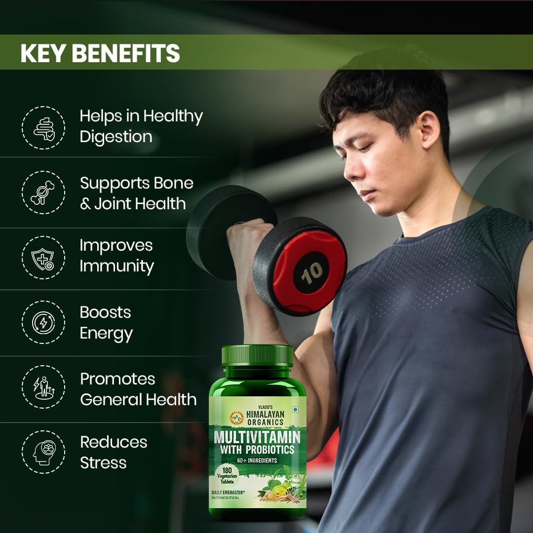 HIMALAYAN ORGANICS Himalayan Organics Multivitamin for Men & Women with 40 Ingredients - 180 Tablets - with Probiotics