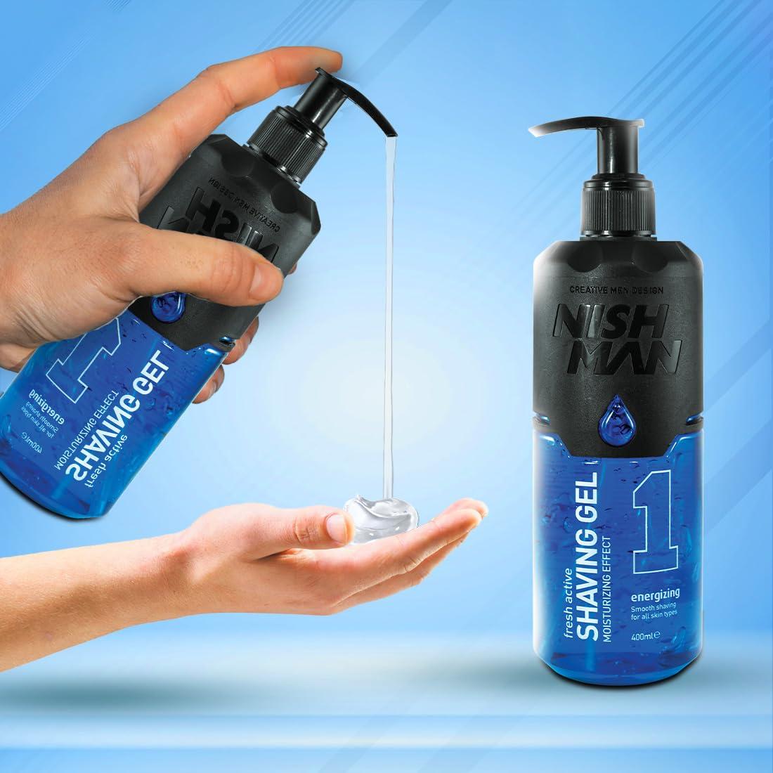 nishman Nishman Fresh Active Energizing Non Foaming Shaving Gel | Smooth Shaving | Ultra Sensitive Formula | All Skin Type | Vegan, No Sulfates, Parabens or Silicones | 400 ML