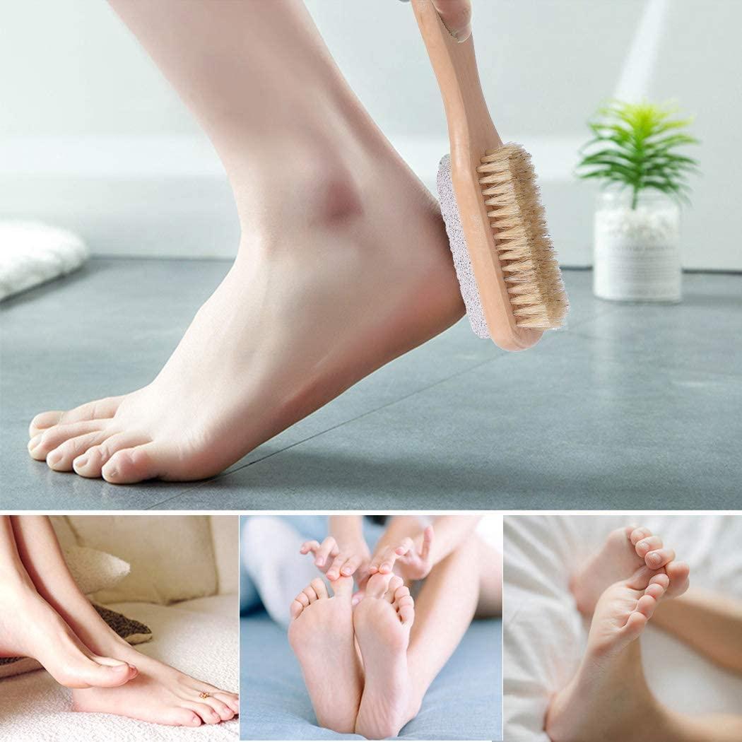 Amzgear Amzgear Natural Pumice Stone Combo foot Brush, Body Exfoliating Double Side Soft Bristle Wood Brush, Suitable for Pedicure Brush Kit Tool for Cleanse, Scrub & File Dead Skin Callus Remover (Pack of 1)