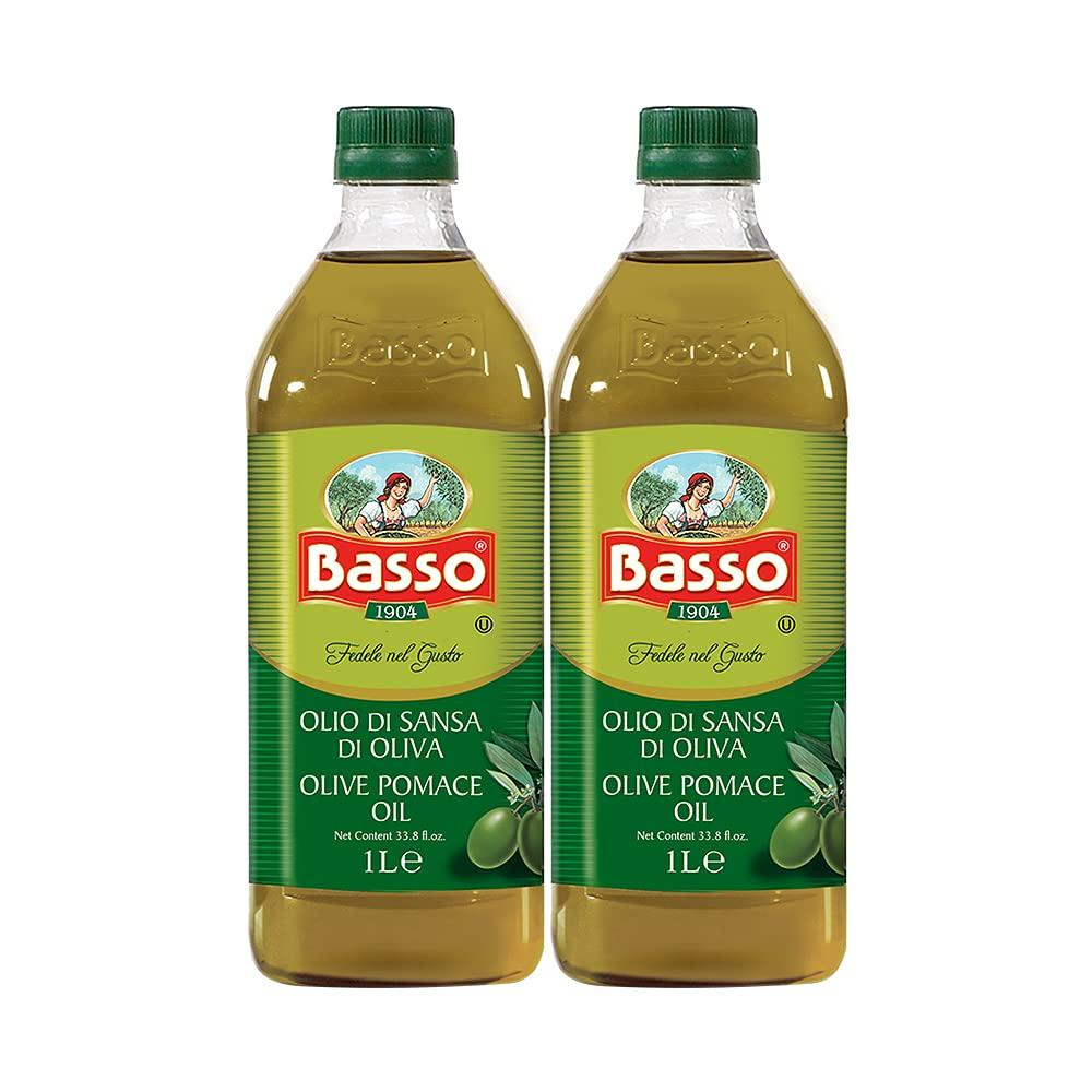 Basso 1904 Basso Pomace Olive Oil, 1L, Pack of 2, Packed in Italy, Olive Oil for all types of Indian Cooking including deep frying, roasting | Rich In Taste | Premium & Light | Healthy Oil Choice