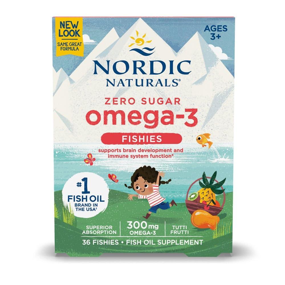 Nordic Naturals Nordic Naturals Zero Sugar Omega 3 Fishies | Fish Oil For Kids 300 Mg Omega 3 Gummies EPA & DHA For Kids | Supports Brain Development Kids Ages 3+ Yrs | Tutti Frutti Fish Oil Supplement 36 Gummy Chew