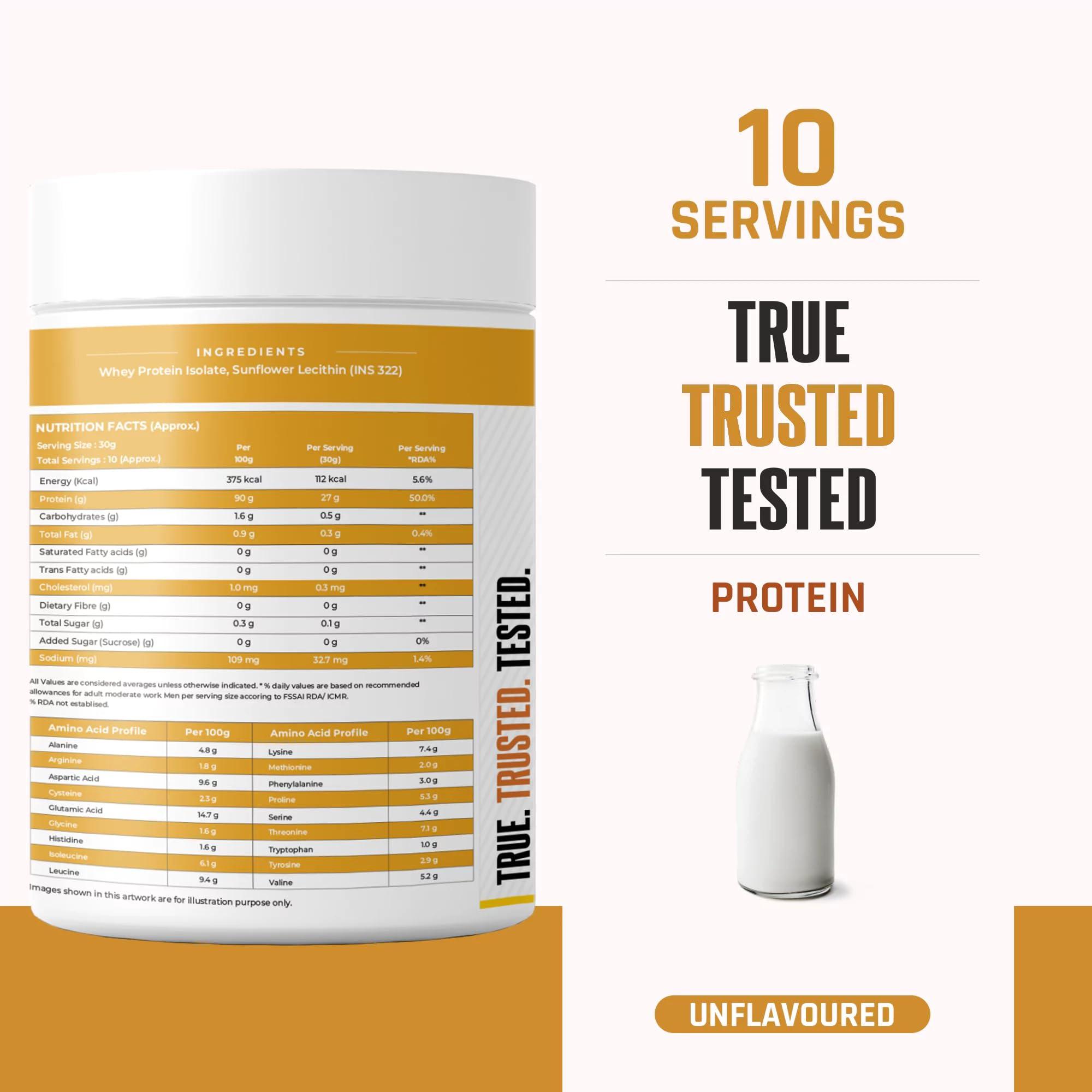 NATURALTEIN NATURALTEIN Natural Whey Protein Isolate Unflavoured - 300g (Naturally flavored, Non GMO, No Artificial Sweeteners)
