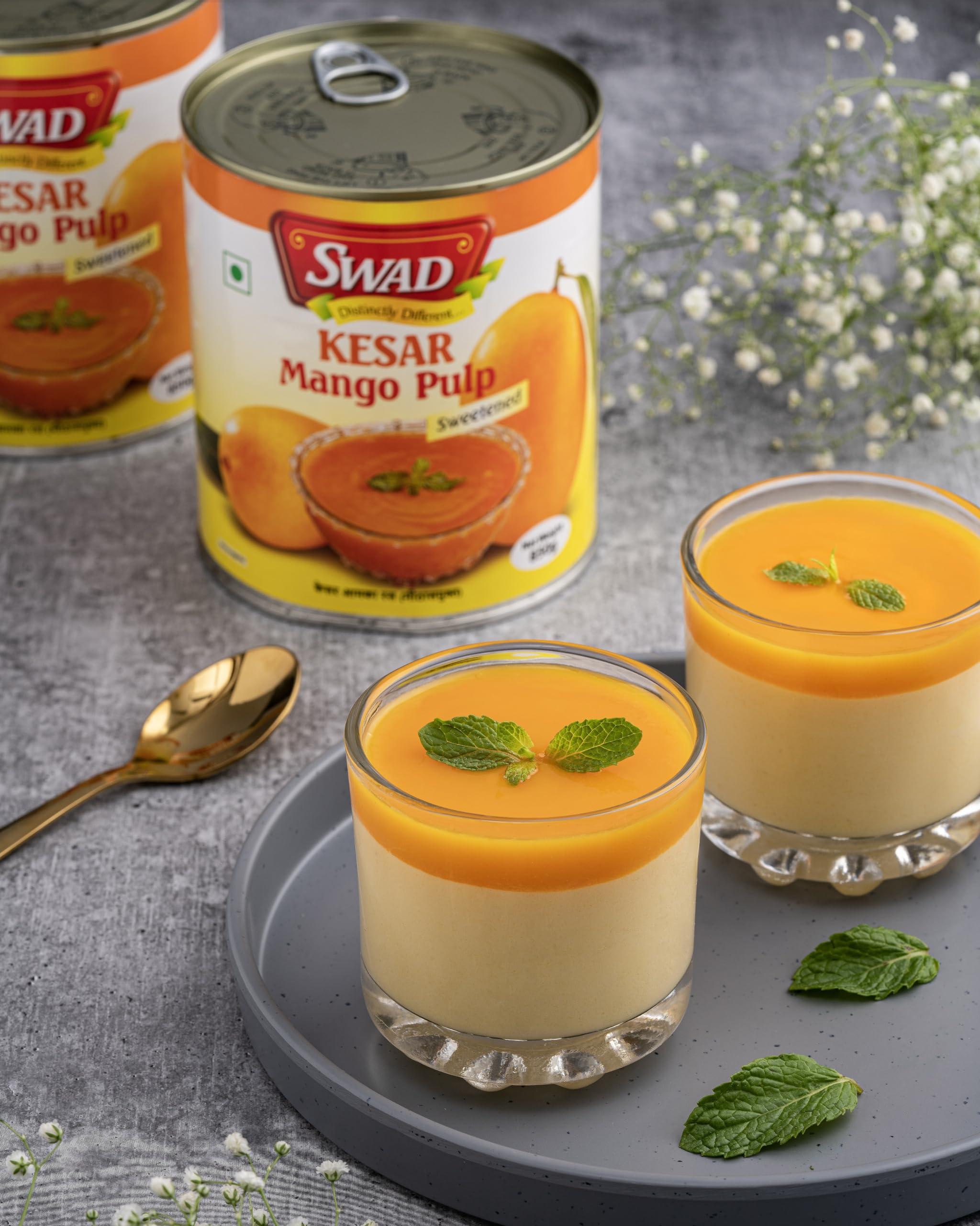 SWAD SWAD Kesar Pure Mango Pulp/Aamras Tin with No Added Preservative Sweetened - 850 Grams Pack of 3