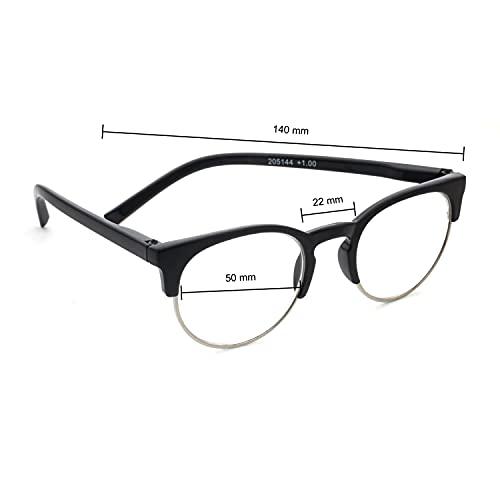 TIZIANO TIZIANO Unisex New Age Reading Glasses with Spring Hinge (Model: 205144 Black with Silver +2.25 with Retro Eye shape)