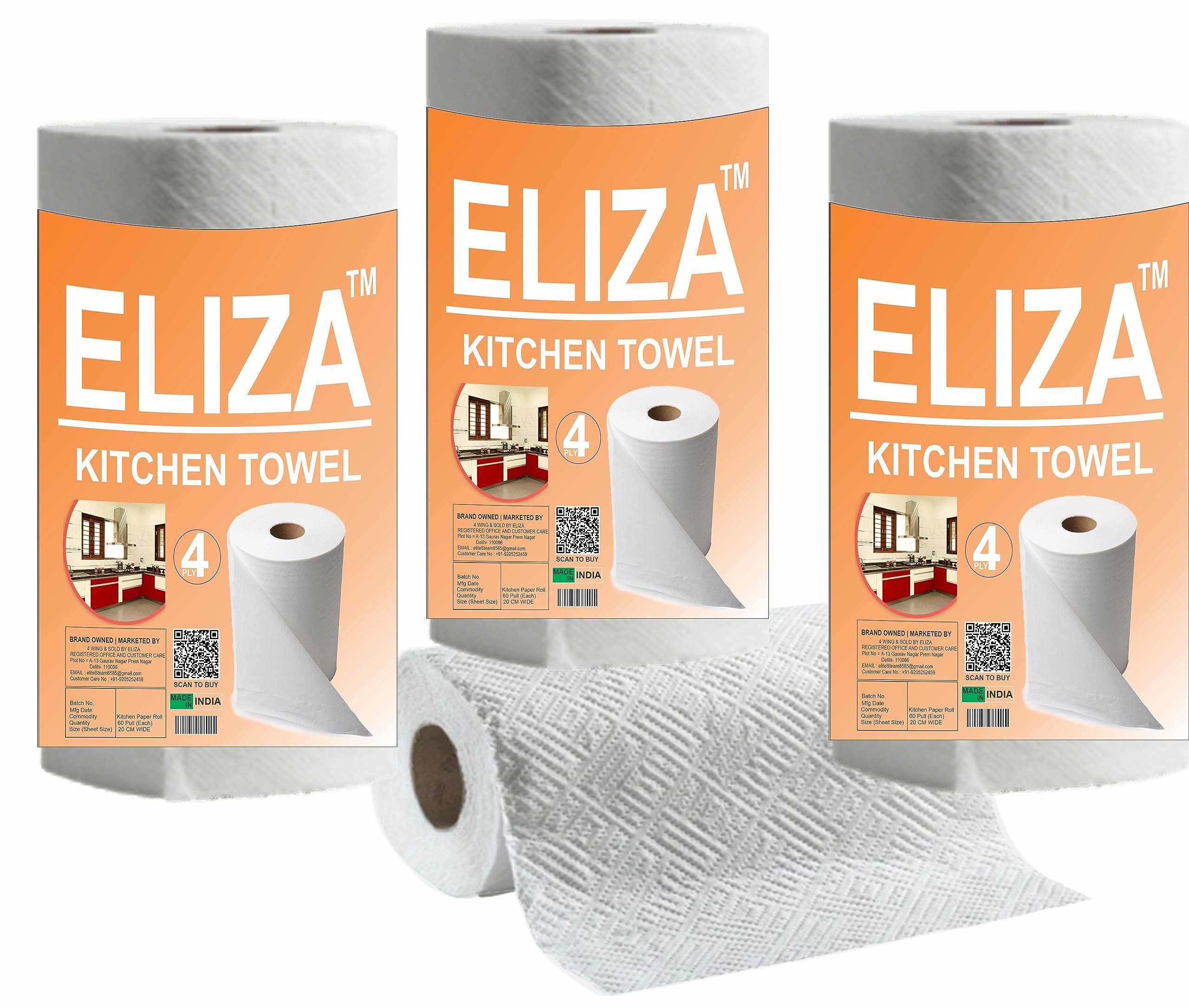ELIZA Eliza Soft 4 Ply Kitchen Towel Tissue Paper Roll (60 Pulls Per Roll 4ply, 60 Sheets) - Pack of 1