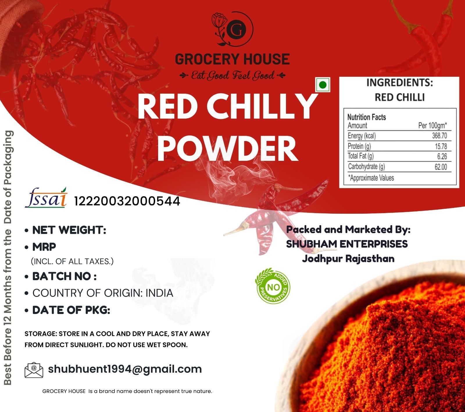 Grocery House GROCERY HOUSE Kashmiri Red Chilly Powder (Lal Mirch Powder) Chilli Powder (Natural) (500 Grams)