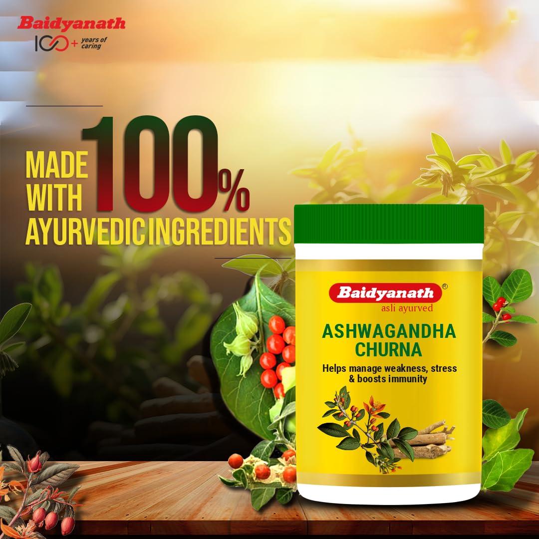 Baidyanath Baidyanath Ashwagandha Churna | Helps Boost Strength, Stamina & Energy | Stress Relief | Made with 100% Pure Ashwagandha - 100g (Pack of 2)