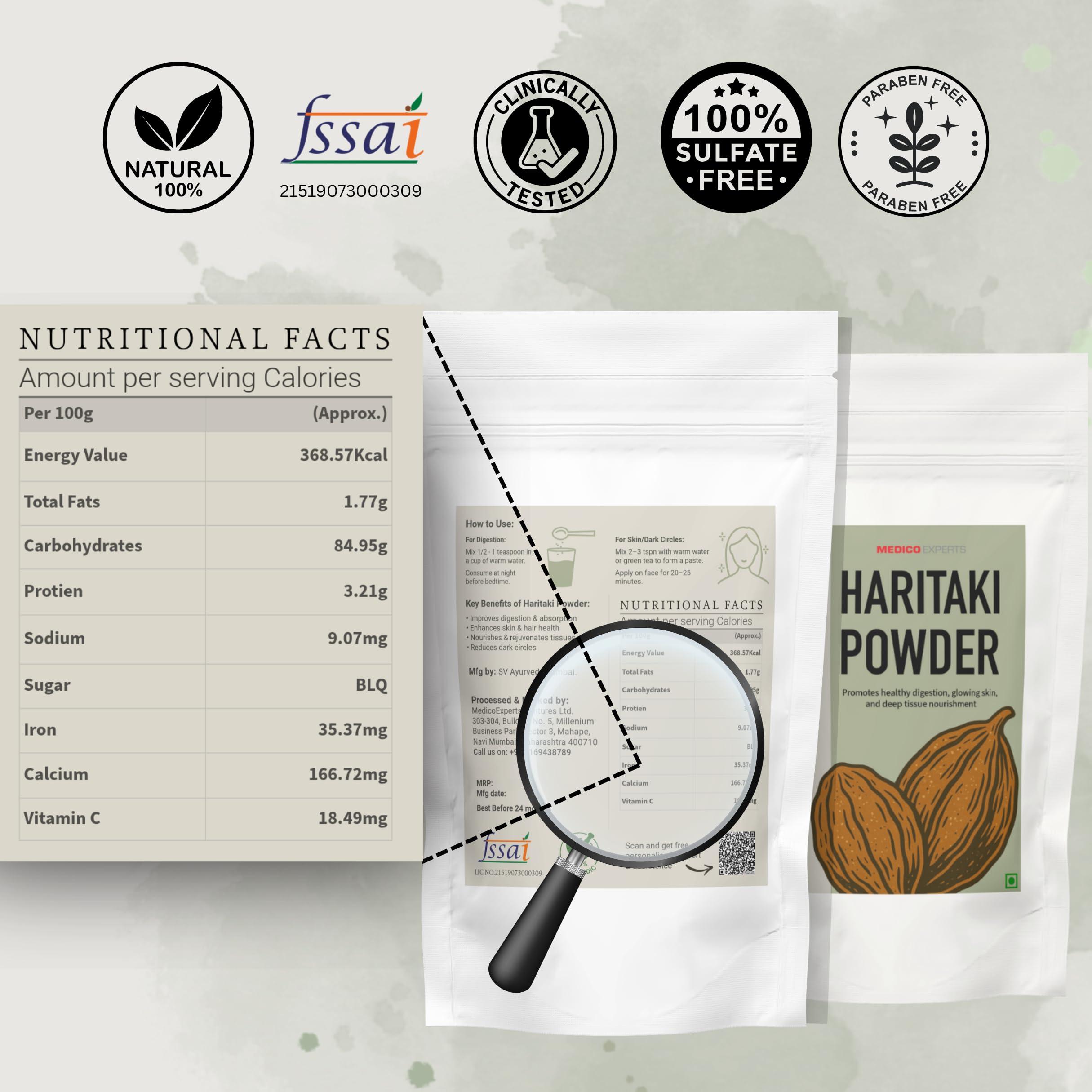 MedicoExperts MedicoExperts Haritaki Powder Organic - 200gms - Inknut Powder for Dark Circles, Face, Skin & Healthy Digestion - Harde Powder, Kadukkai Powder, Harad Powder