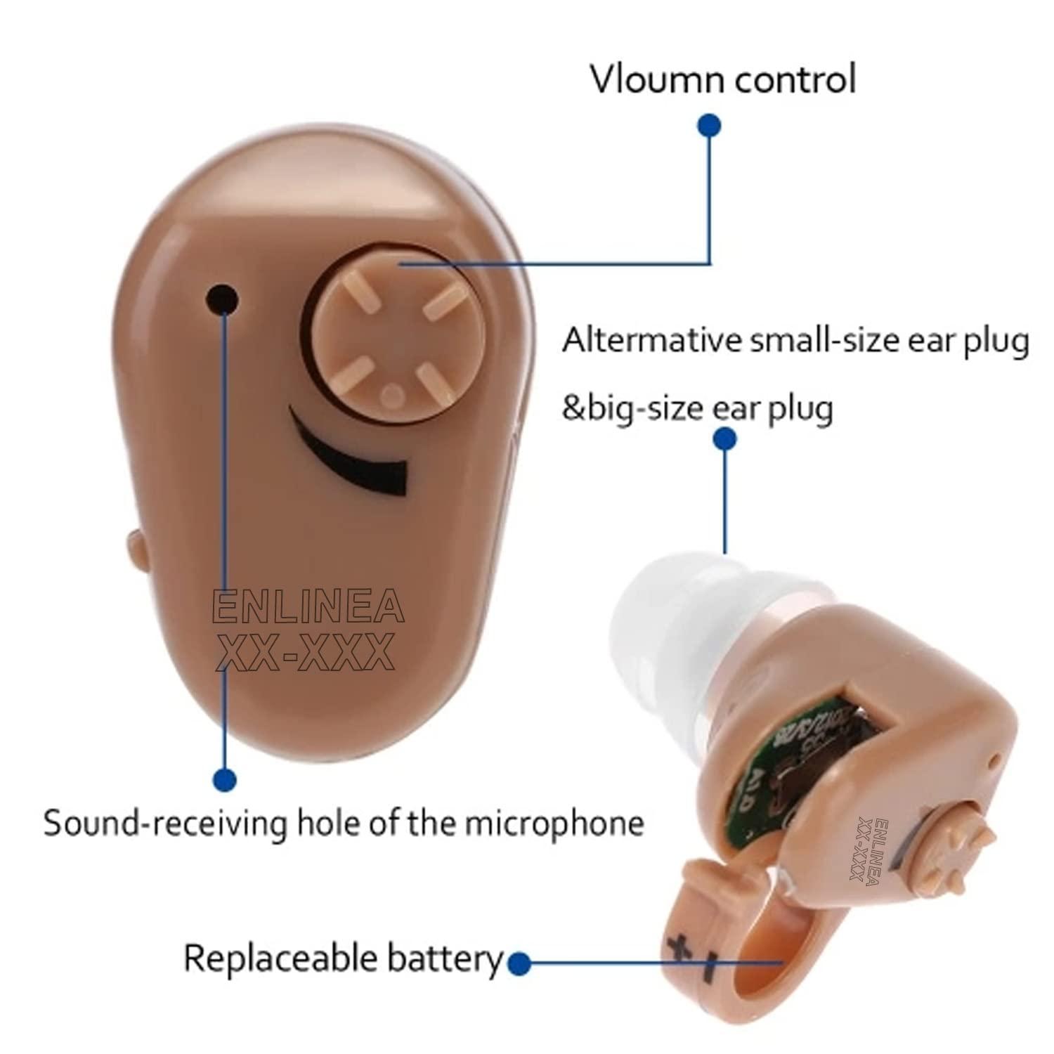Enlinea Enlinea V-118 Hearing Aid Instant fit ITC Personal Sound Amplifier Listening Device for Seniors with Mild Hearing Loss with 6 German Made Batteries (3 Month Seller Warranty).