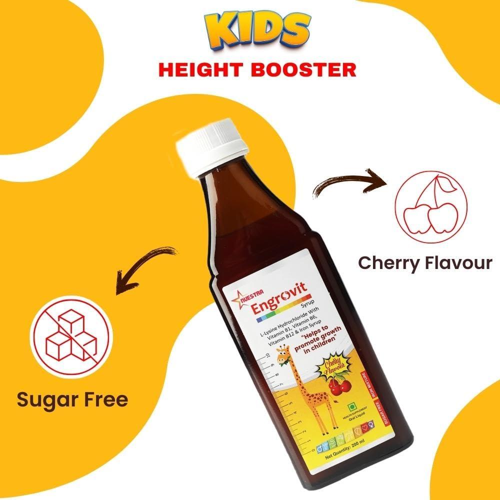 ENGROVIT Engrovit 200 ml Height Increase Syrup for kids | Cherry Flavour for Growing Children - Promotes Height Growth | Height Supplement (Pack of 2)