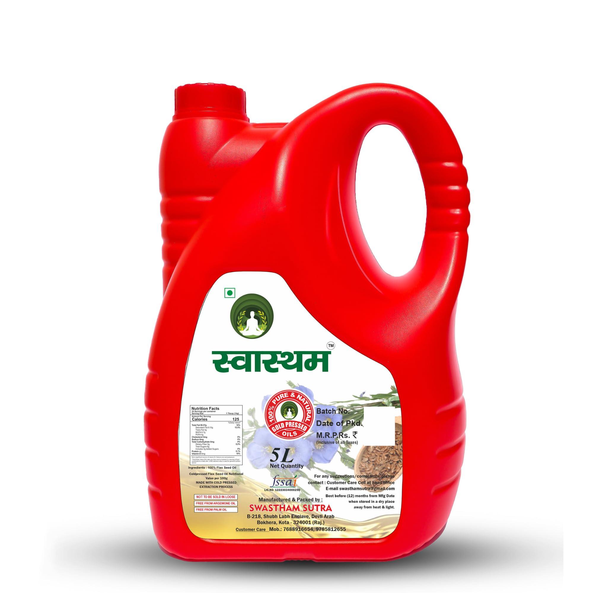 Swastham Sutra Swastham sutra Mustard Cold Pressed Oil | Cholesterol Free | Unrefined | Kachhi Ghani | Kohlu | Cheku | 100% Pure And Natural | Extracted Naturally By Pressing | Can Be Used As Cooking (5 LTR)