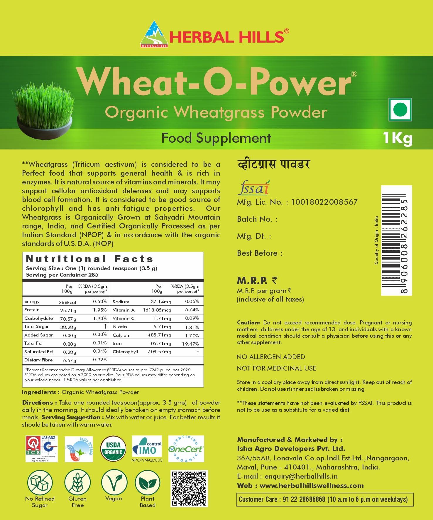 HERBAL HILLS Herbal Hills Wheatgrass Powder (1000 Gram Pack of 1)