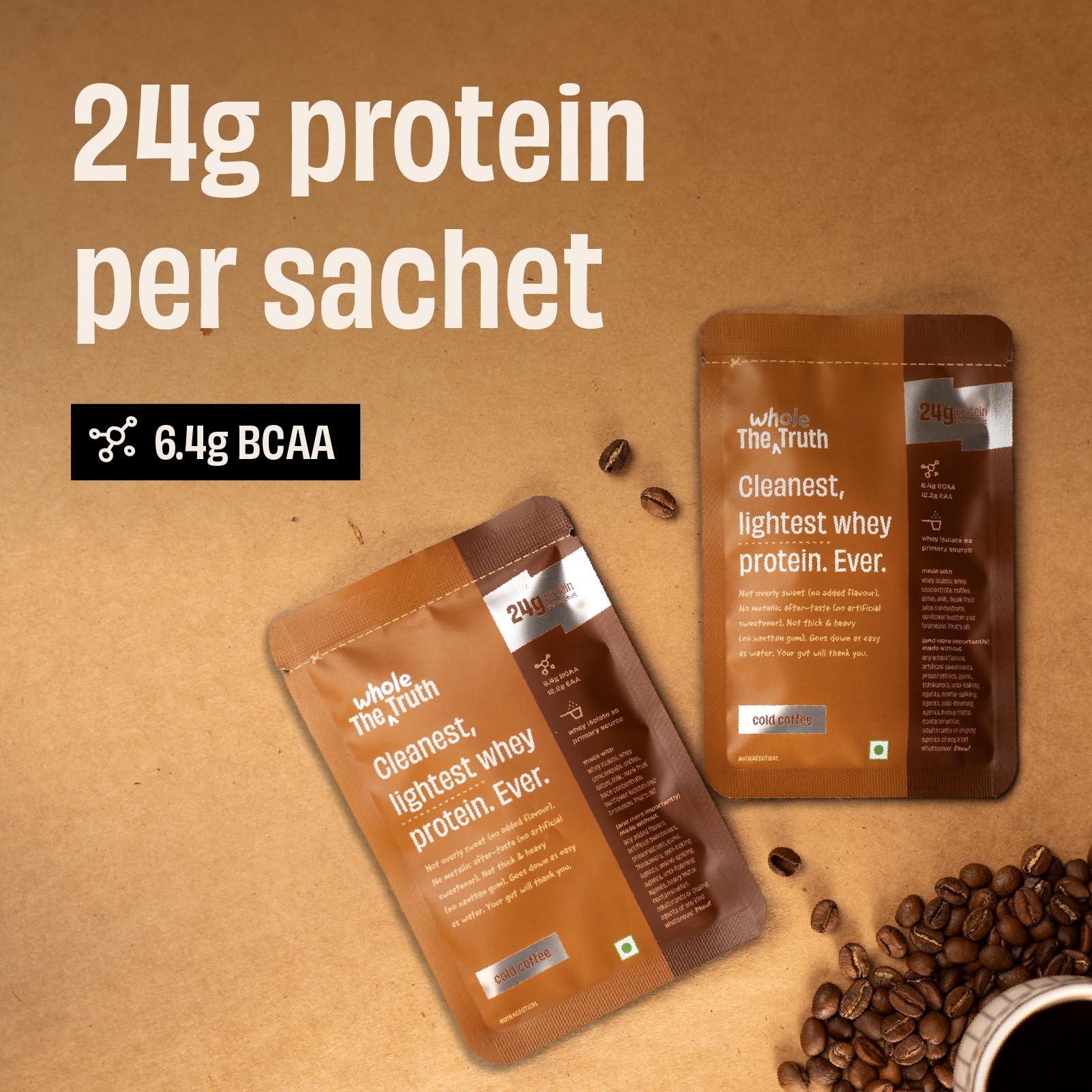 The Whole Truth The Whole Truth Whey Protein Isolate+Concentrate | Cold Coffee 210g (Pack of 6) | 24g Protein/Sachet 6.4g BCAA | 100% Authentic & No Adulteration | Clean, Light & Easy to Digest | Sample & Travel Pack