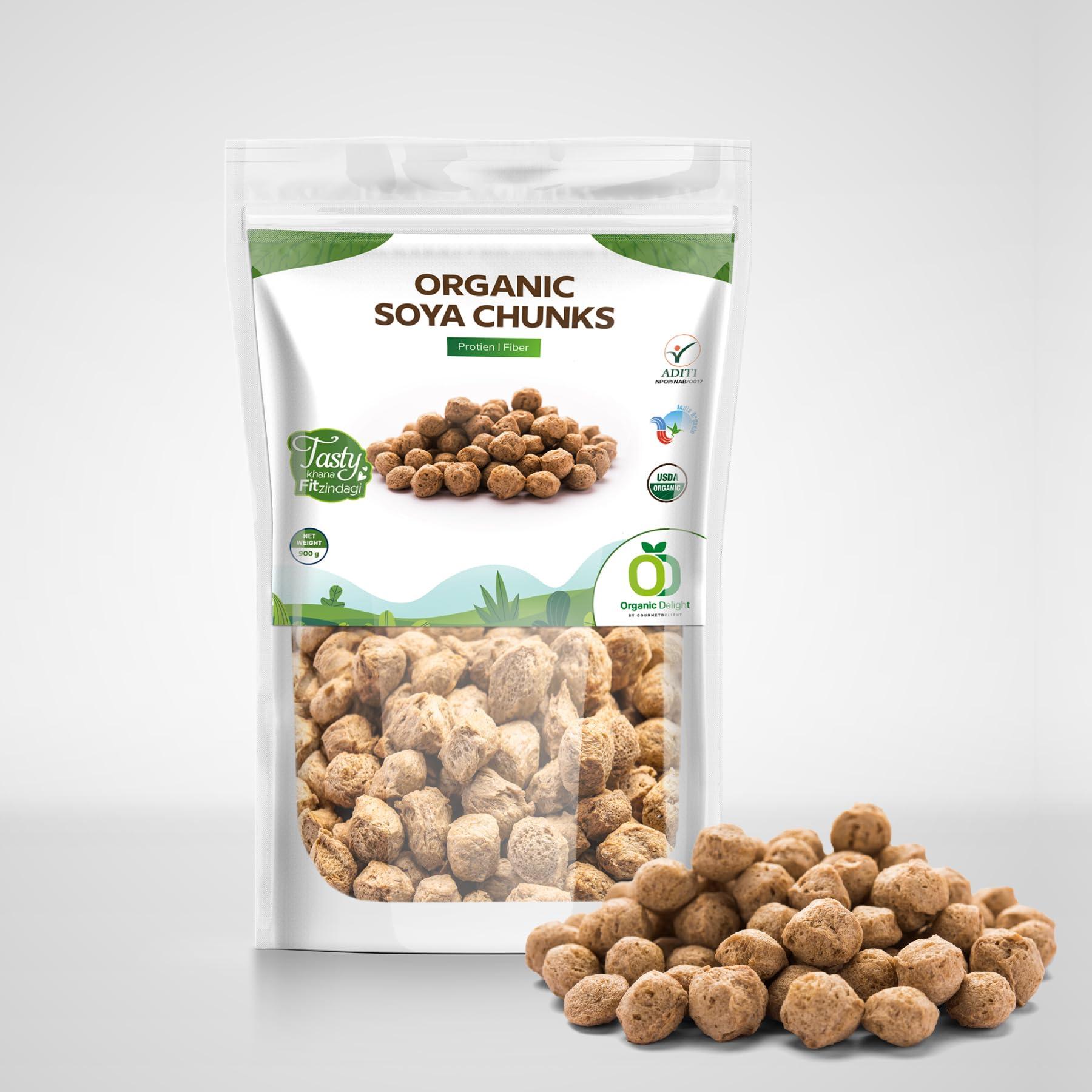 Organic Delight Organic Soya Chunks Big 900gm By Organic Delight USDA Certified Healthy & Tasty Soya Bean Chunks With Natural High Protein Source Of Dietary High Fiber Fresh Soya Wadi 900 gm